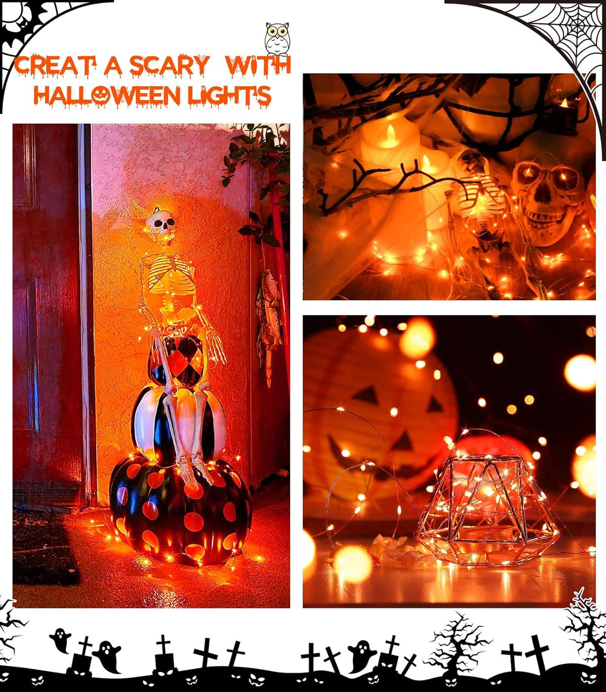 cshare Halloween Deko Lichterkette, Herbst lichterkette, 16.4ft/5m 50LEDs Orange Fall Fairy Lichter,Halloween Dekorationen String IP65 wasserdicht Zelt Lichter für kürbis Dach Fenster Party(Orange)