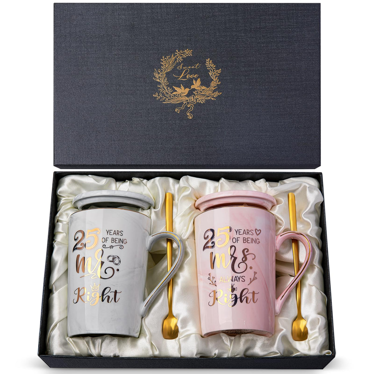 Hochzeitsgeschenke für Brautpaar, Mr und Mrs Geschenk für Braut und Bräutigam, Geschenk Hochzeit, Jubiläumsgeschenk, Kaffeetassen Tassen Set Keramik Marmor 14 Oz für Hochzeit, Verlobungen