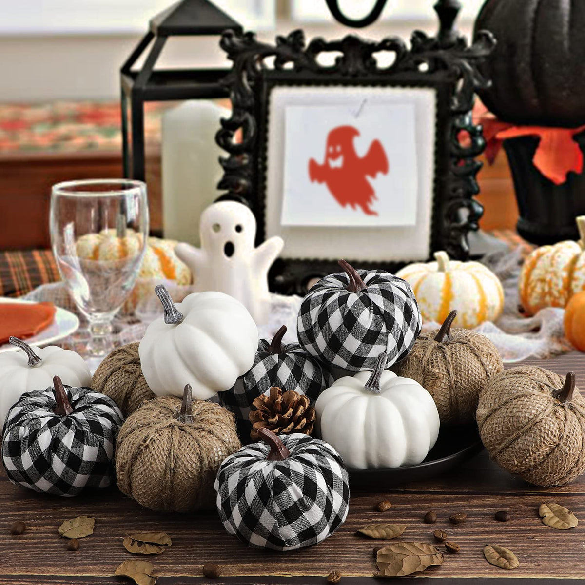 Benjia Kürbis Herbst Deko Dekoration Draußen, Groß Mini Orange Kürbisse Schaumstoff Zierkürbisse Herbstdeko Herbstdekorationen Halloween (Orange, 16 Stück)