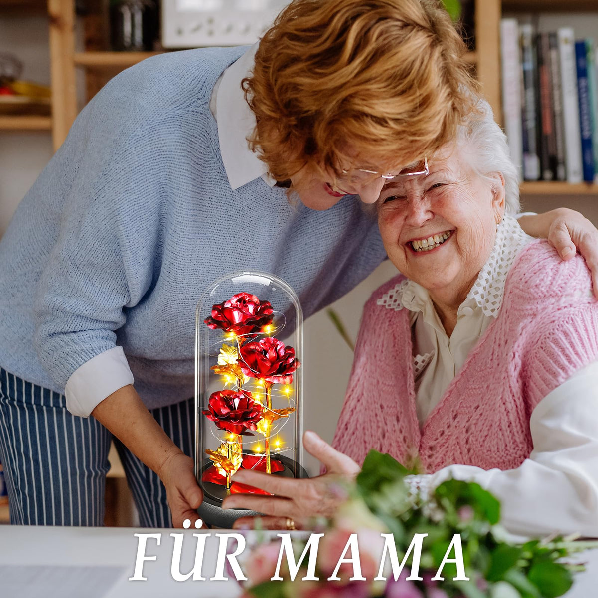 BOLEi Geschenke für Frauen,Ewige Rose im Glas mit LED(Klassisch Rot Rose)