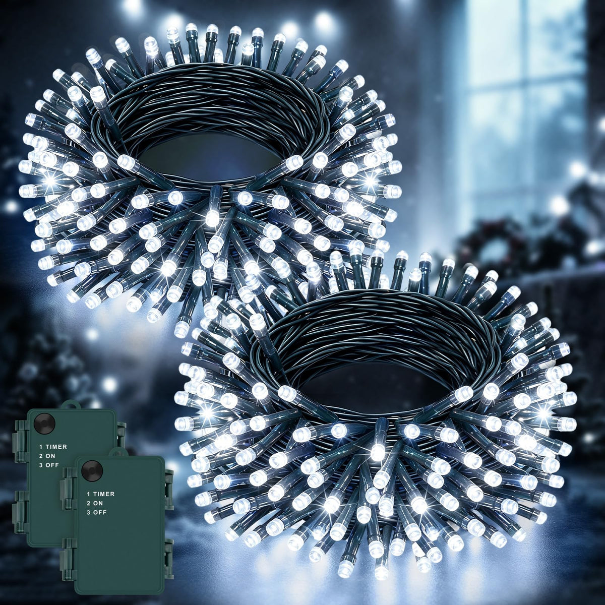 Dalugo 2 Stück Lichterkette Orange, 5M 50 LED Kabel grün mit 6h Timer, IP65 Wasserdicht Batterie für Innen außen dekorationen