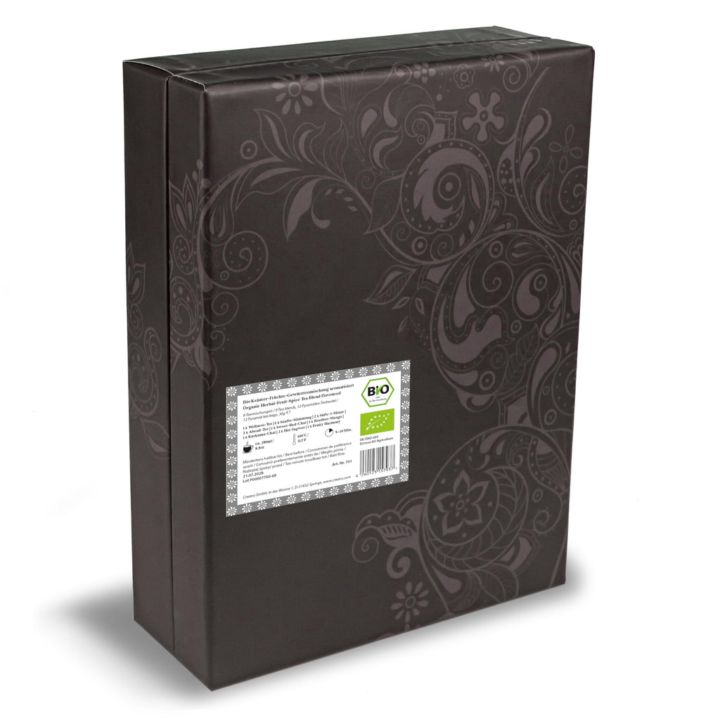 Creano Premium Bio Kräutertee Geschenkset „ORGANIC HERBAL TEA“ - 9 Pyramiden-Teebeutel in 9 unterschiedlichen Sorten - 22,5g - NEUHEIT 2024*