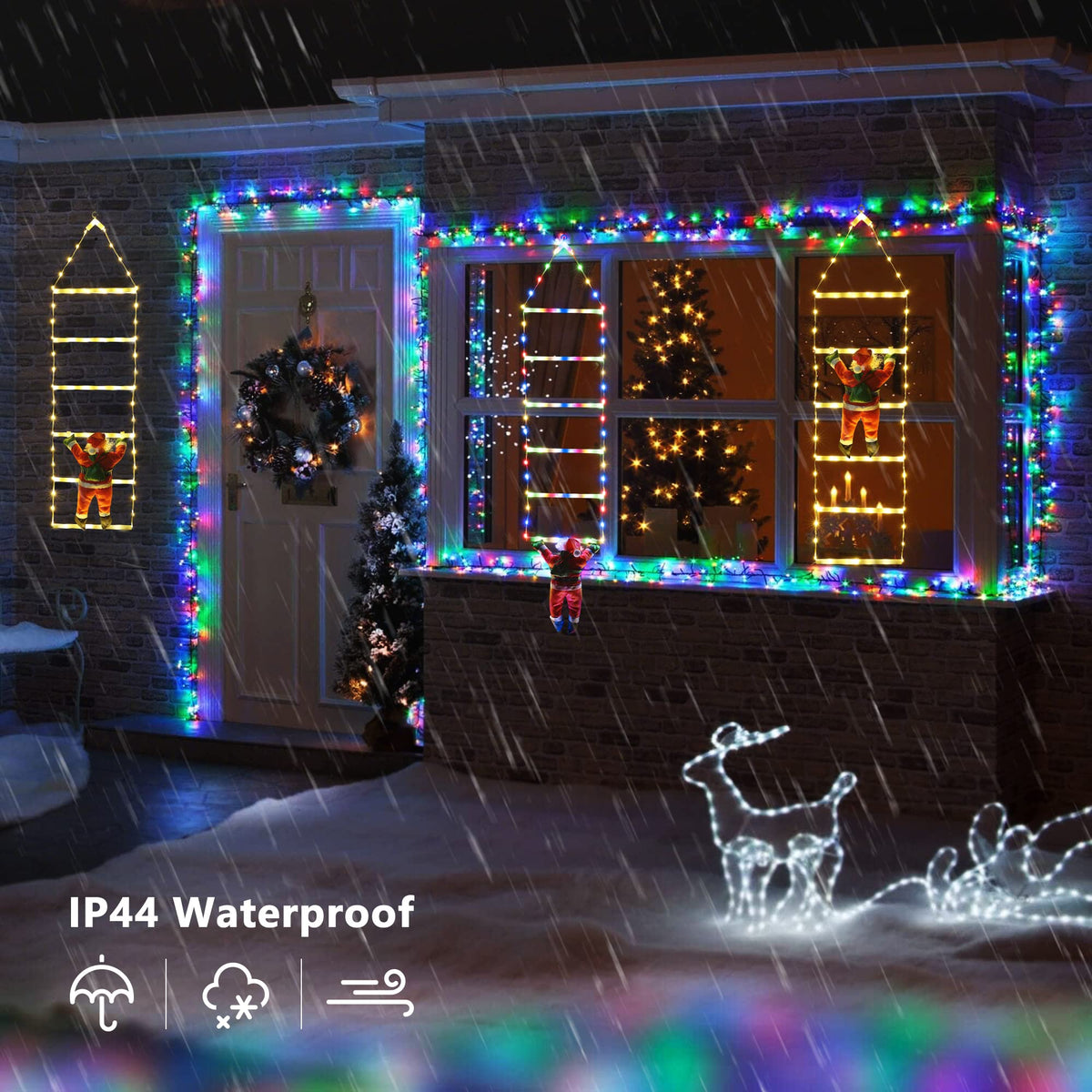 Geemoo LED Weihnachtsmann Leiter Lichterkette - 3 Meter LED Weihnachtsbeleuchtung Strombetrieben mit Timer, Speicherfunktion, 8 Modi, für Innen Außen Weihnachtsbaum Fenster Weihnachten Deko (Warmweiß)