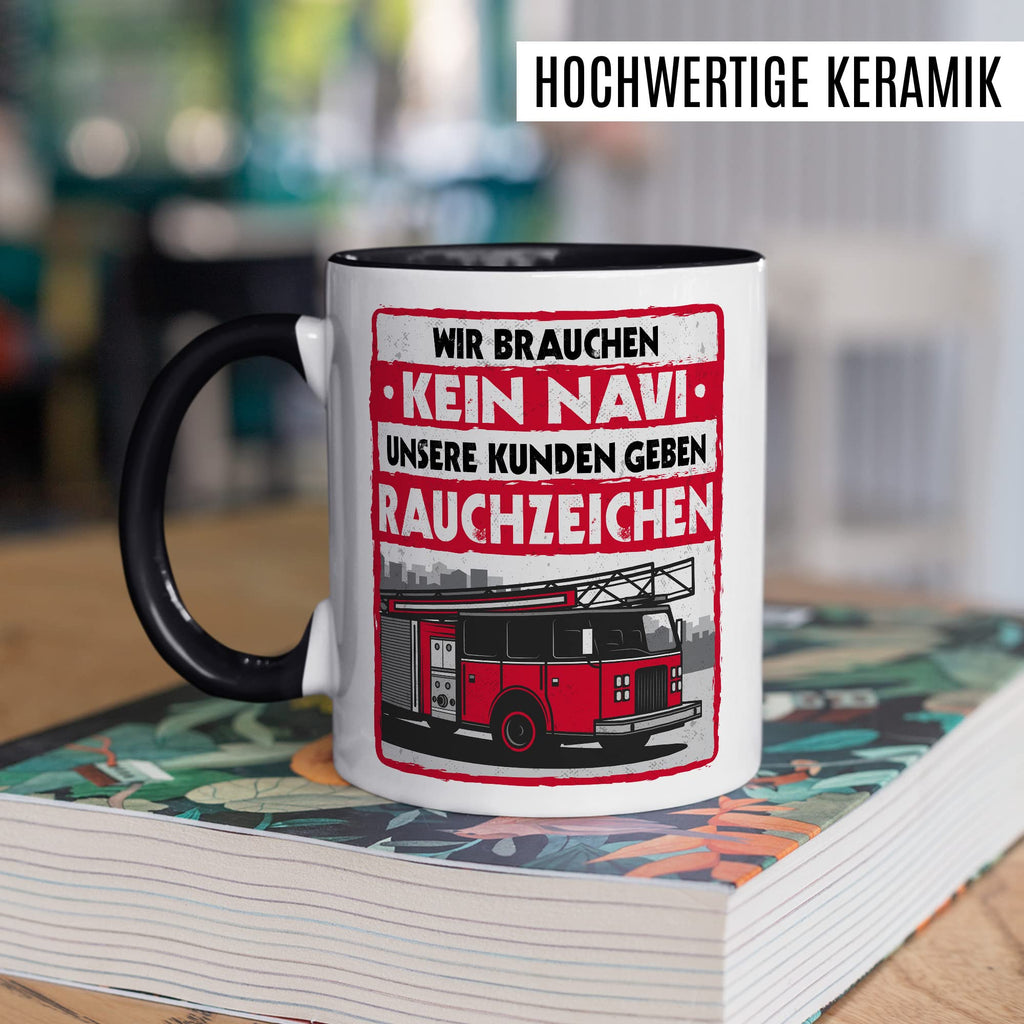 Feuerwehr Tasse Rauchzeichen Geschenkidee Witz Kaffeetasse mit lustigen Spruch Geschenk für Feuerwehrmann Kaffeebecher Feuerwehrauto Becher (Weiß & Rot)