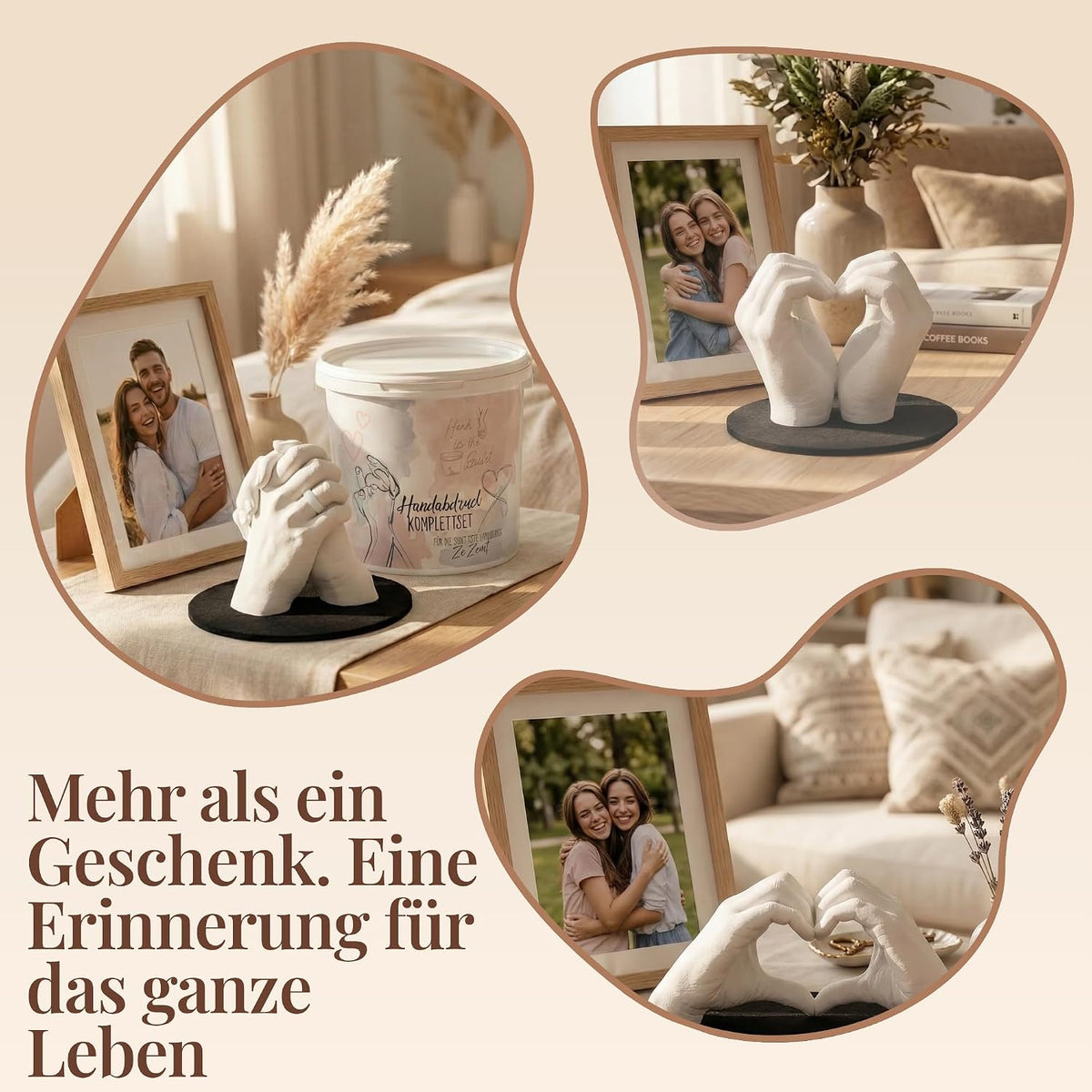 3D Handabdruck Set für Paare Made in Germany mit Sockel Gipsabdruckset Hände Jahrestag Geschenk für Ihn, Pärchen Geschenke Gips Geschenk für Sie