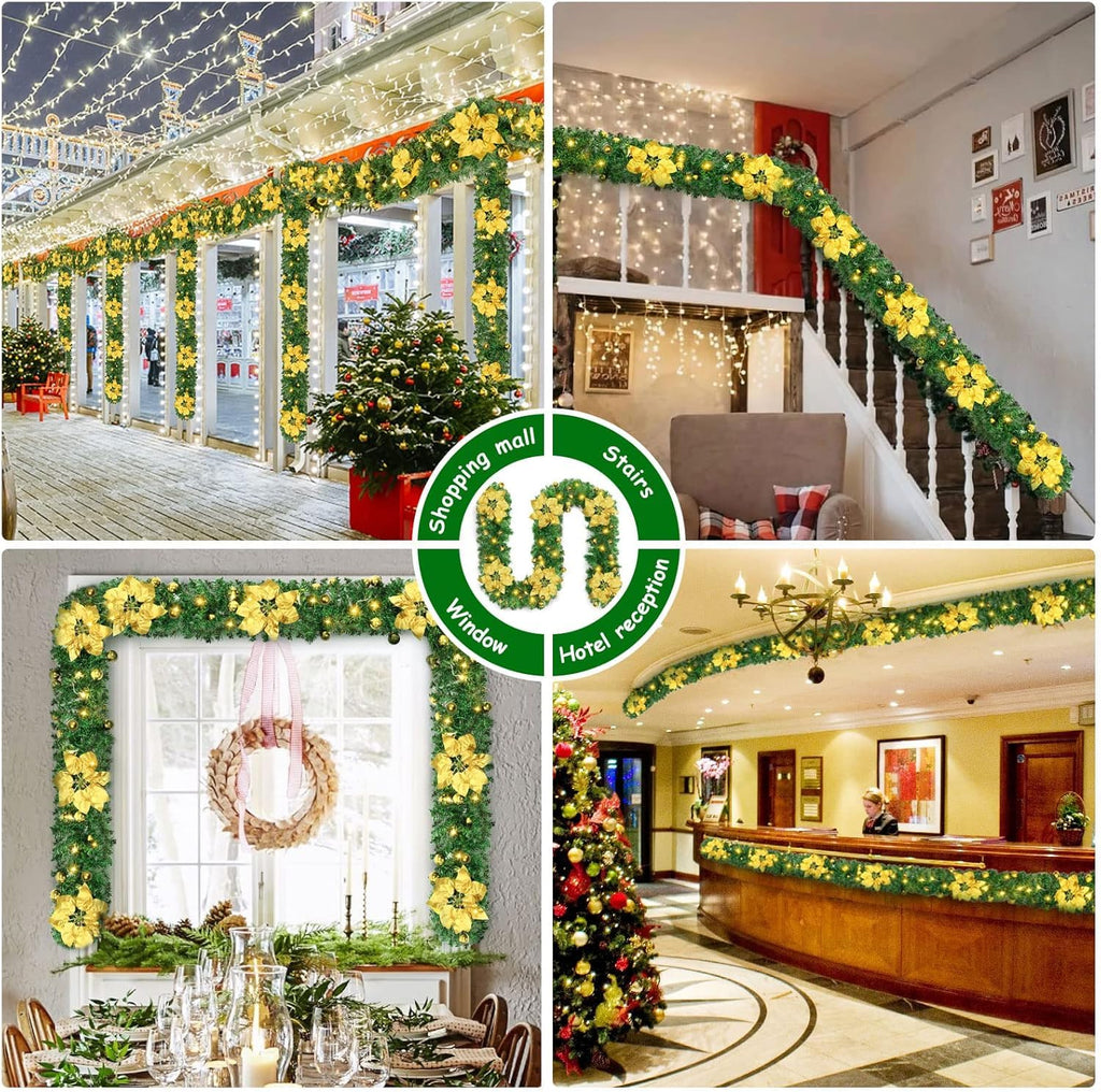 Weihnachtsgirlande mit Beleuchtung - Weihnachtsgirlande - 270cm Weihnachtsgirlande Weihnachtskranz Tannengirlande Weihnachtsdeko Beleuchtet Künstlich Weihnachten Dekoration