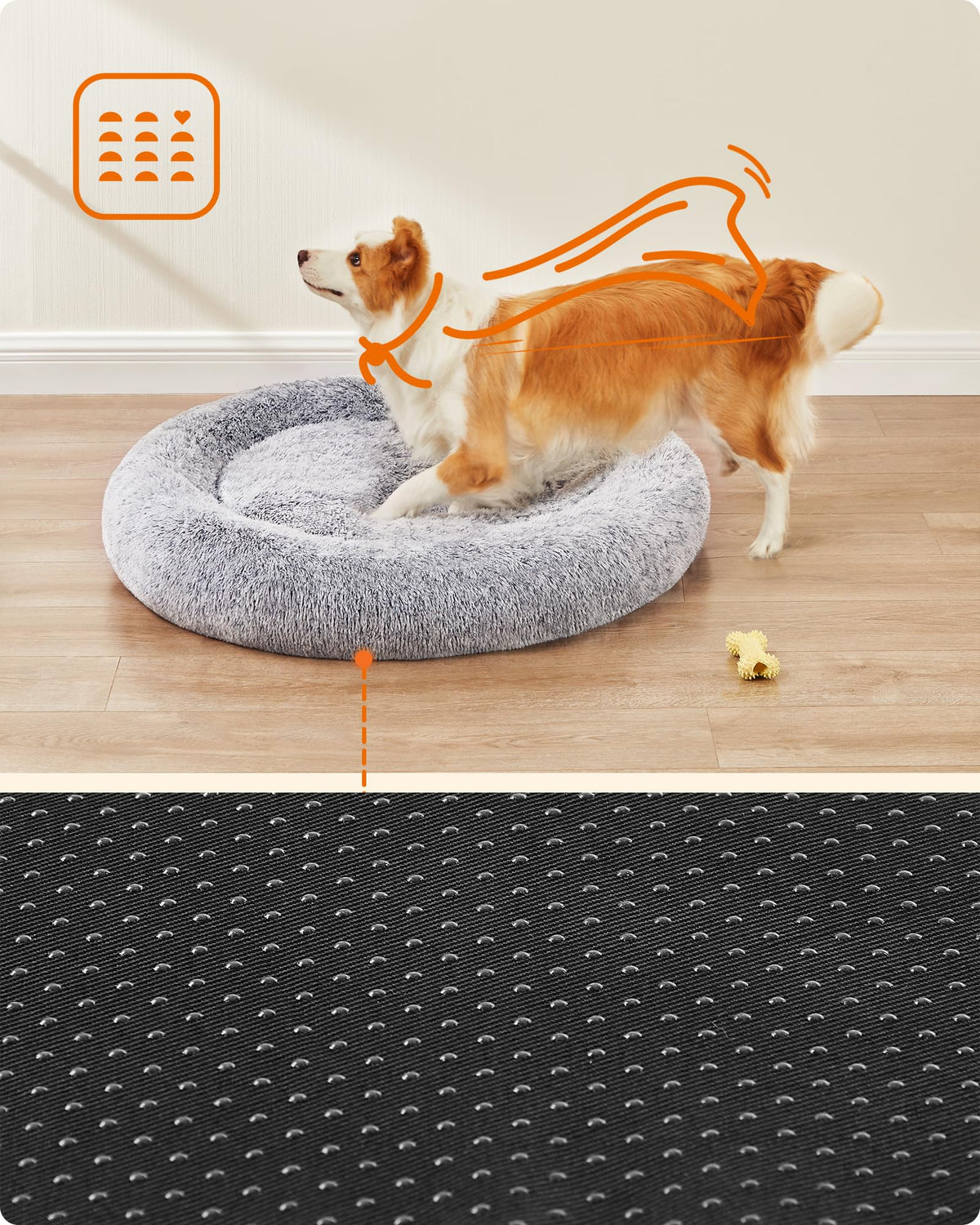 Feandrea Hundebett flauschig, waschbar, Langer Plüsch, 70 cm Durchmesser