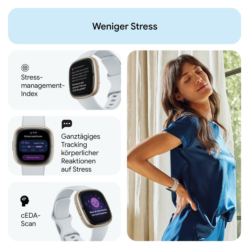 Google Fitbit Sense 2 – Smartwatch Damen / Herren – Fitnessuhr mit integriertem GPS und Telefonfunktion – Fitness-Tracking mit Stressmanagement, EKG und Schlafanalyse – kompatibel mit Android/iOS