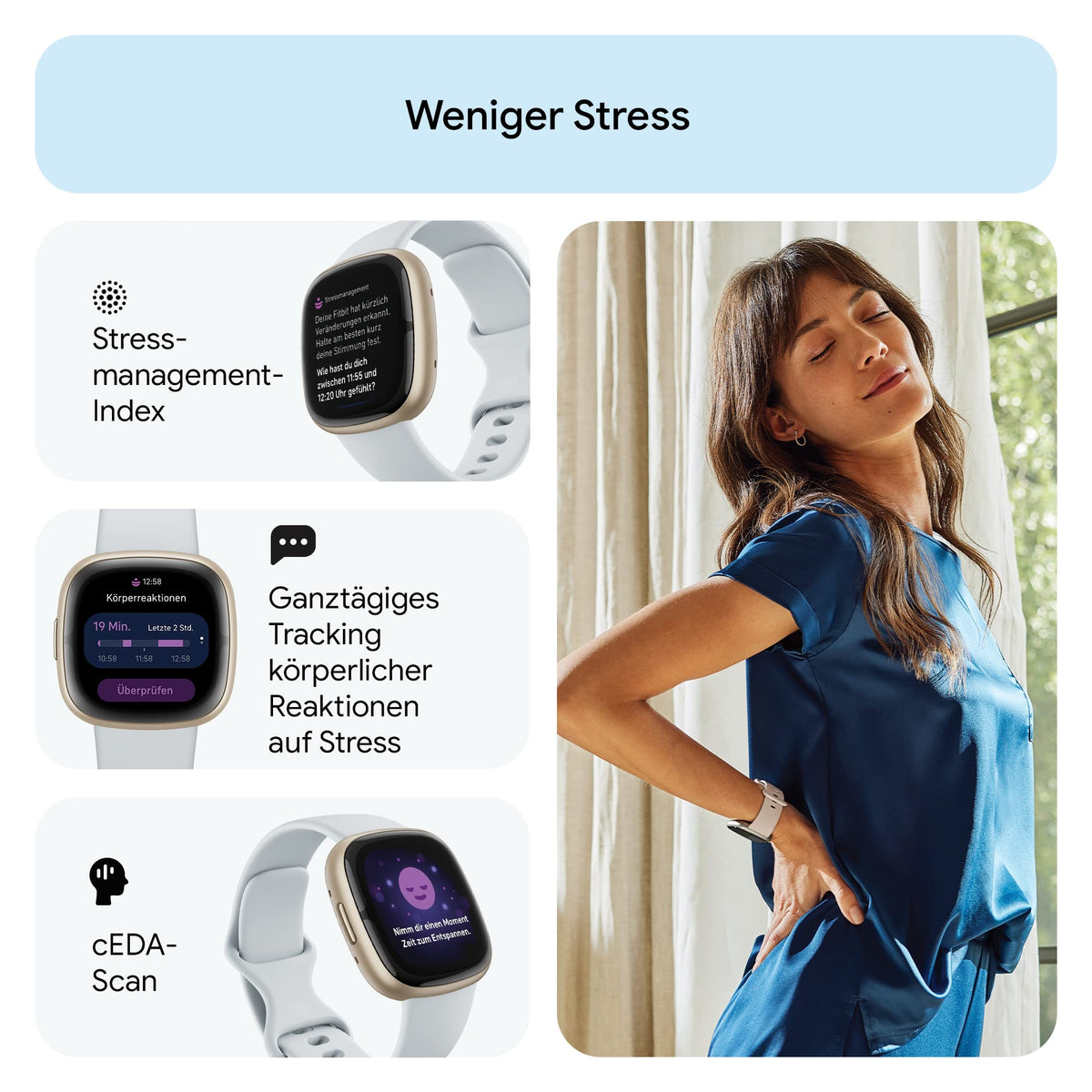 Google Fitbit Sense 2 – Smartwatch Damen / Herren – Fitnessuhr mit integriertem GPS und Telefonfunktion – Fitness-Tracking mit Stressmanagement, EKG und Schlafanalyse – kompatibel mit Android/iOS