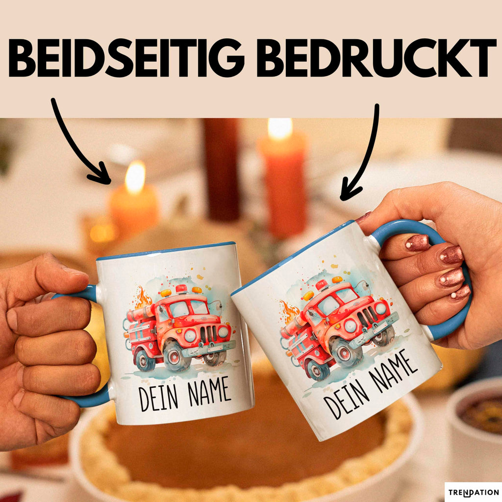 Feuerwehr Auto Tasse mit Namen – Personalisierte Tasse Geburtstag Geschenkidee süßes Feuerwehr Automotiv Namenstasse (Schwarz)
