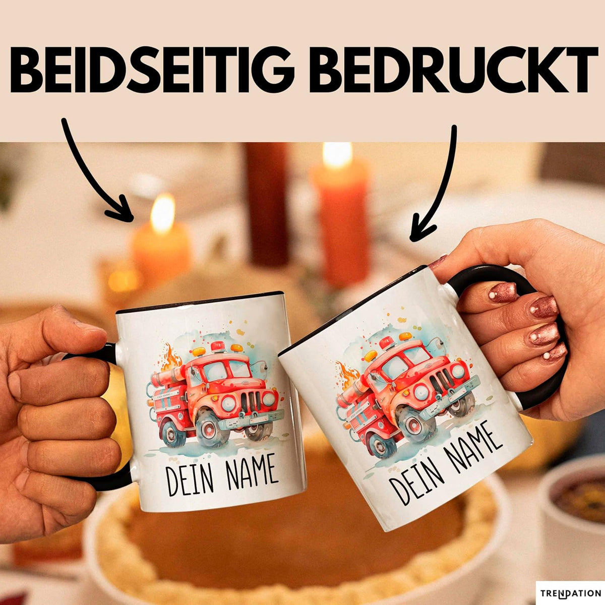 Feuerwehr Auto Tasse mit Namen – Personalisierte Tasse Geburtstag Geschenkidee süßes Feuerwehr Automotiv Namenstasse (Schwarz)