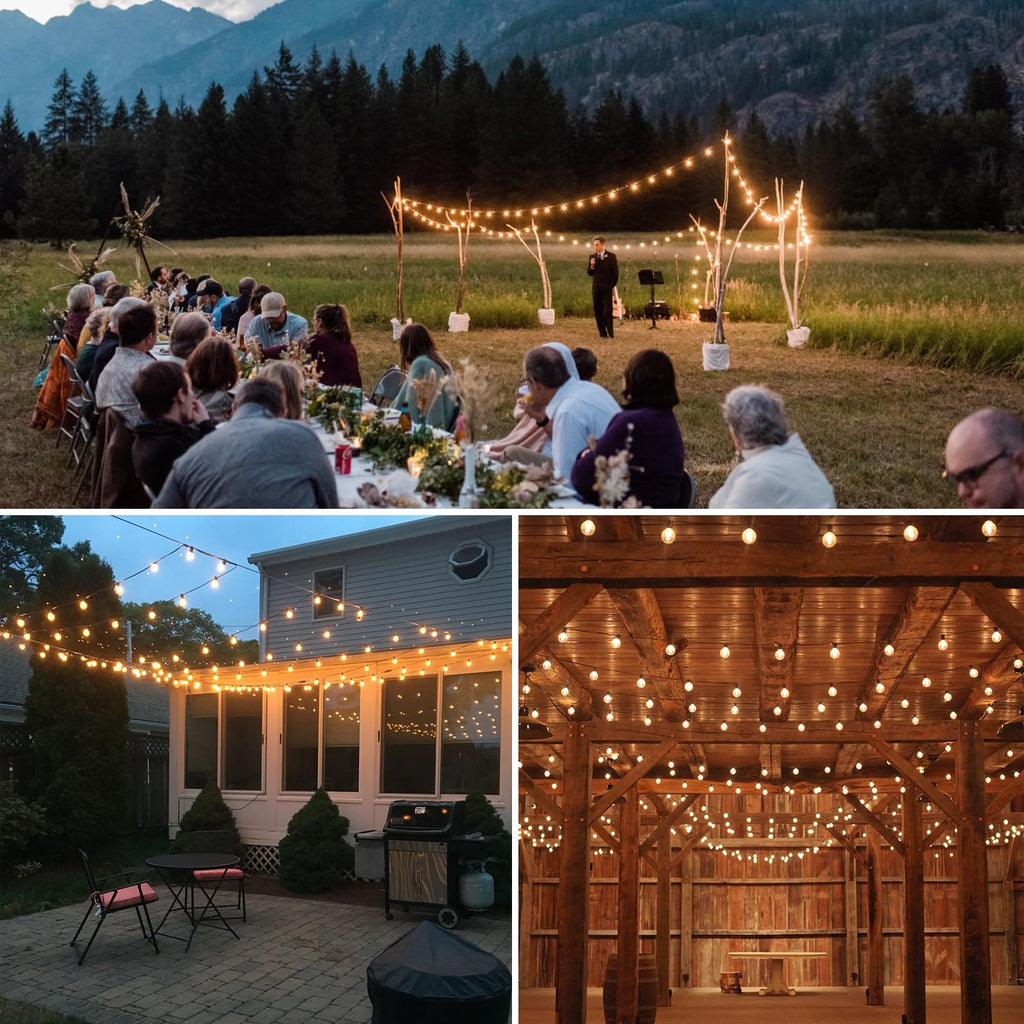 GPATIO Lichterkette Outdoor Außen LED Strom, 30M Lichterketten mit 52 Bulbs