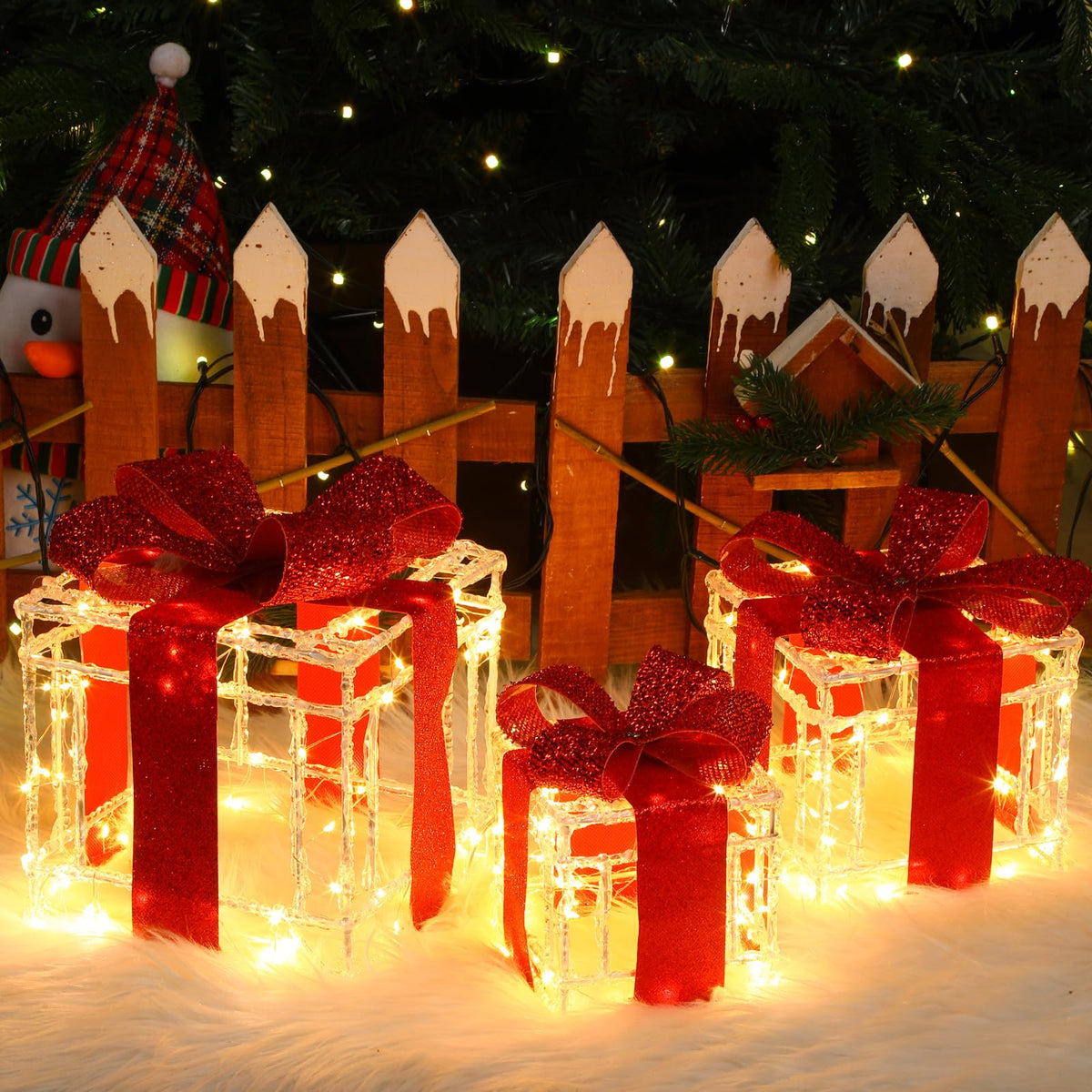Quntis 3 Set LED Geschenkbox Weihnachtsdeko Innen Aussen 60 warmweiße LEDs