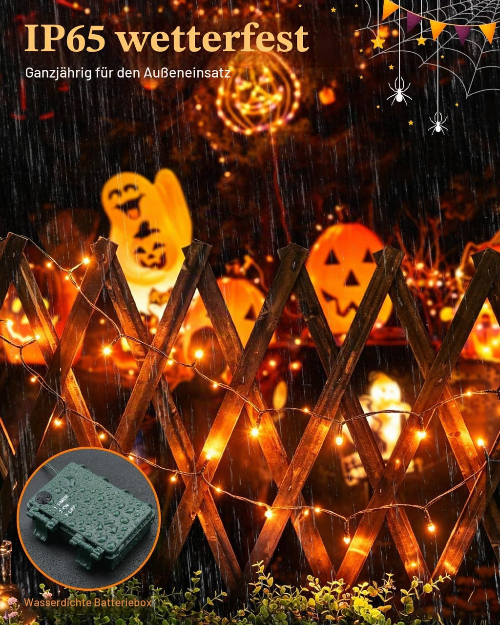 Dalugo 2 Stück Lichterkette Orange, 5M 50 LED Kabel grün mit 6h Timer, IP65 Wasserdicht Batterie für Innen außen dekorationen