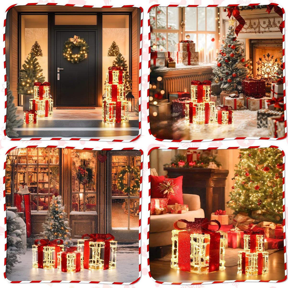 Quntis 3 Set LED Geschenkbox Weihnachtsdeko Innen Aussen 60 warmweiße LEDs