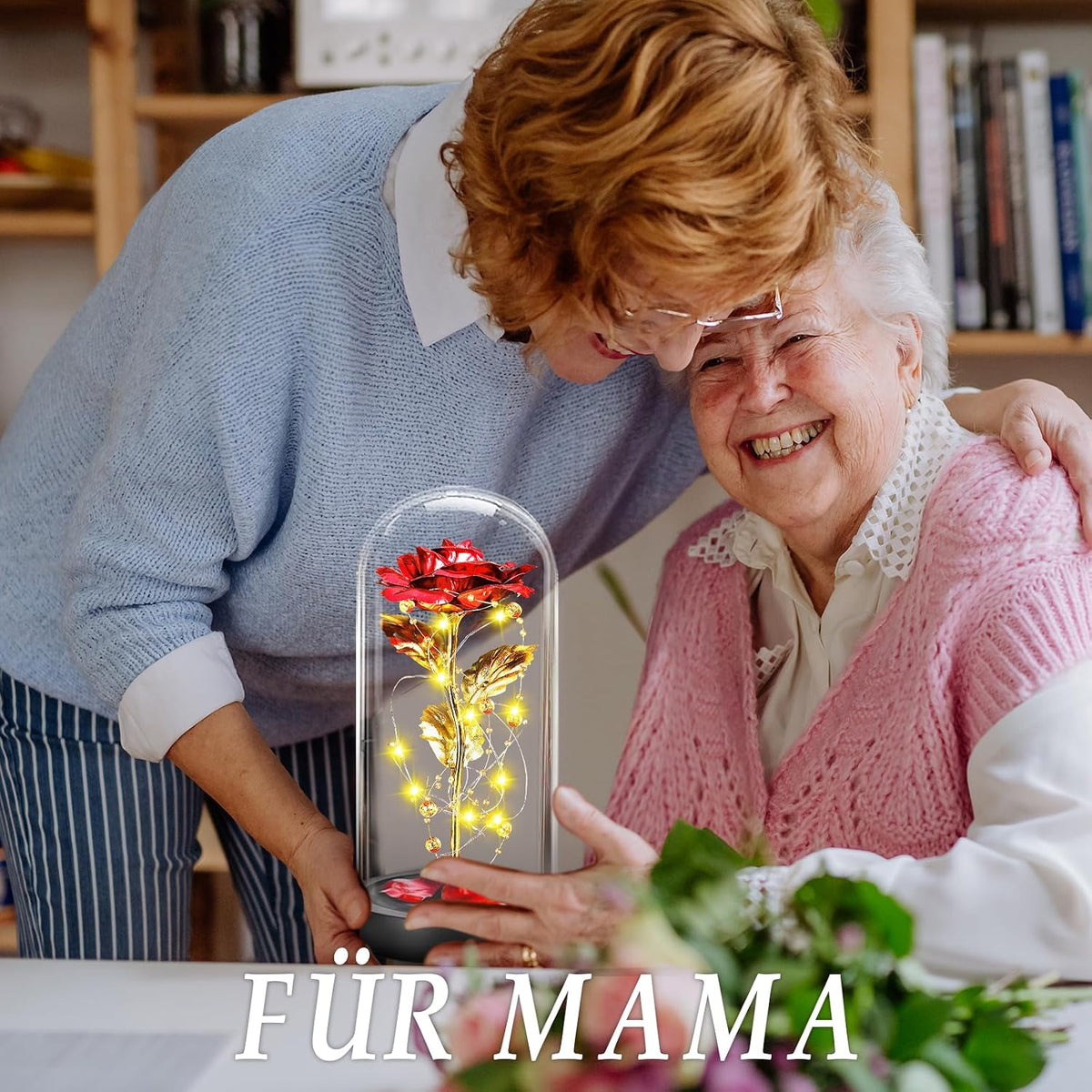 BOLEi Geschenke für Frauen,Ewige Rose im Glas mit LED(Klassisch Rot Rose)