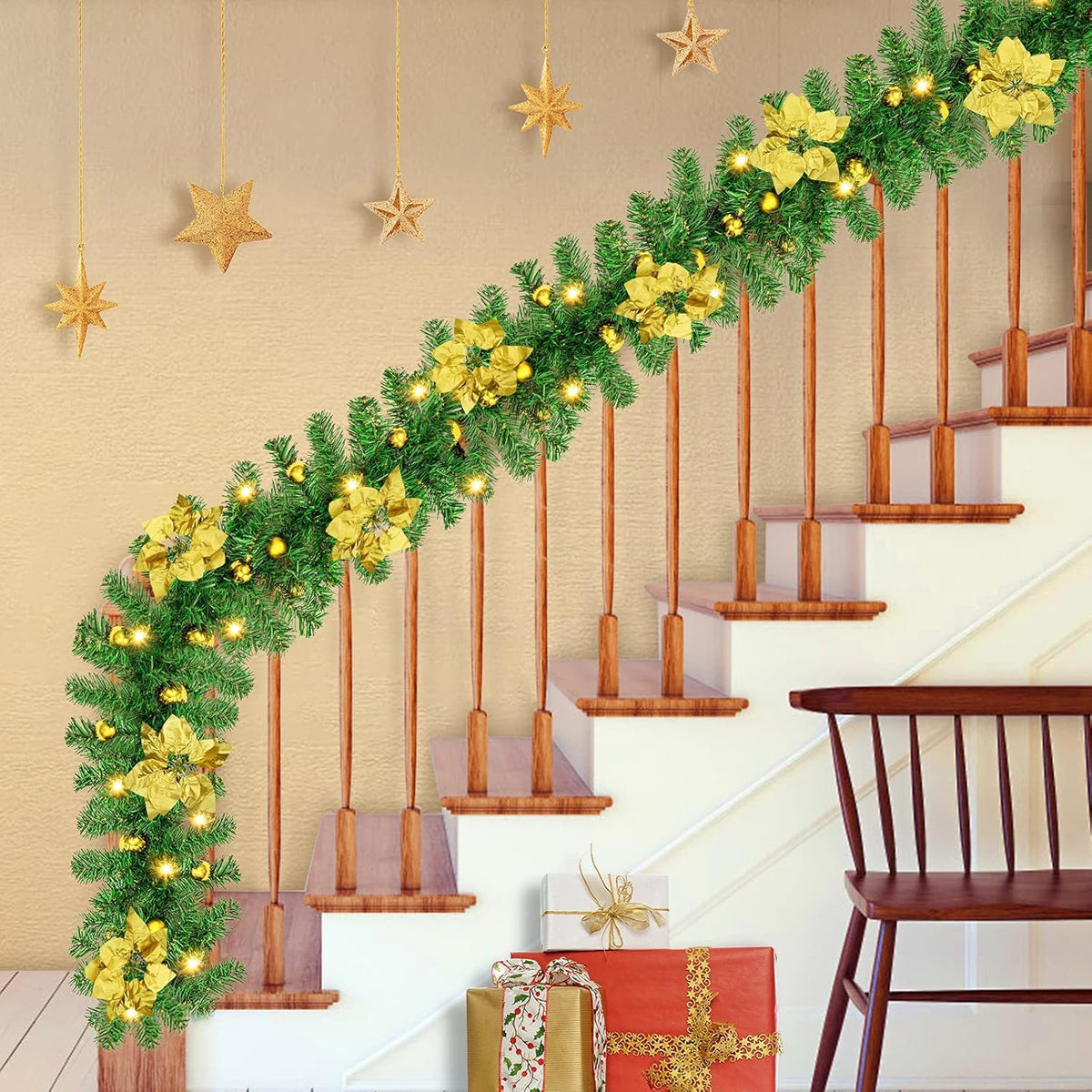 Weihnachtsgirlande mit Beleuchtung - Weihnachtsgirlande - 270cm Weihnachtsgirlande Weihnachtskranz Tannengirlande Weihnachtsdeko Beleuchtet Künstlich Weihnachten Dekoration