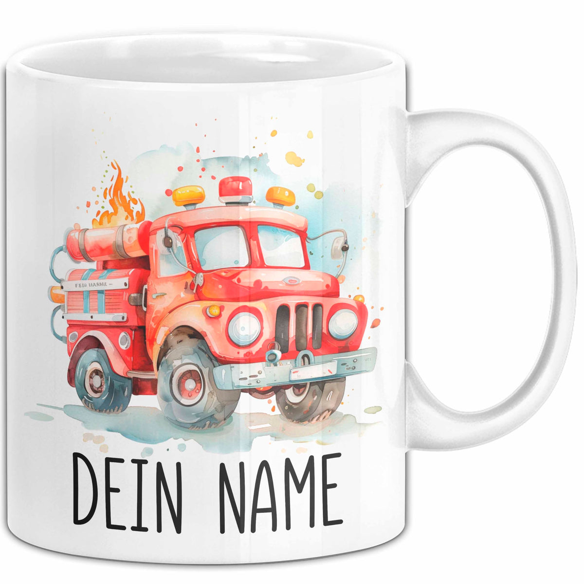 Feuerwehr Auto Tasse mit Namen – Personalisierte Tasse Geburtstag Geschenkidee süßes Feuerwehr Automotiv Namenstasse (Schwarz)