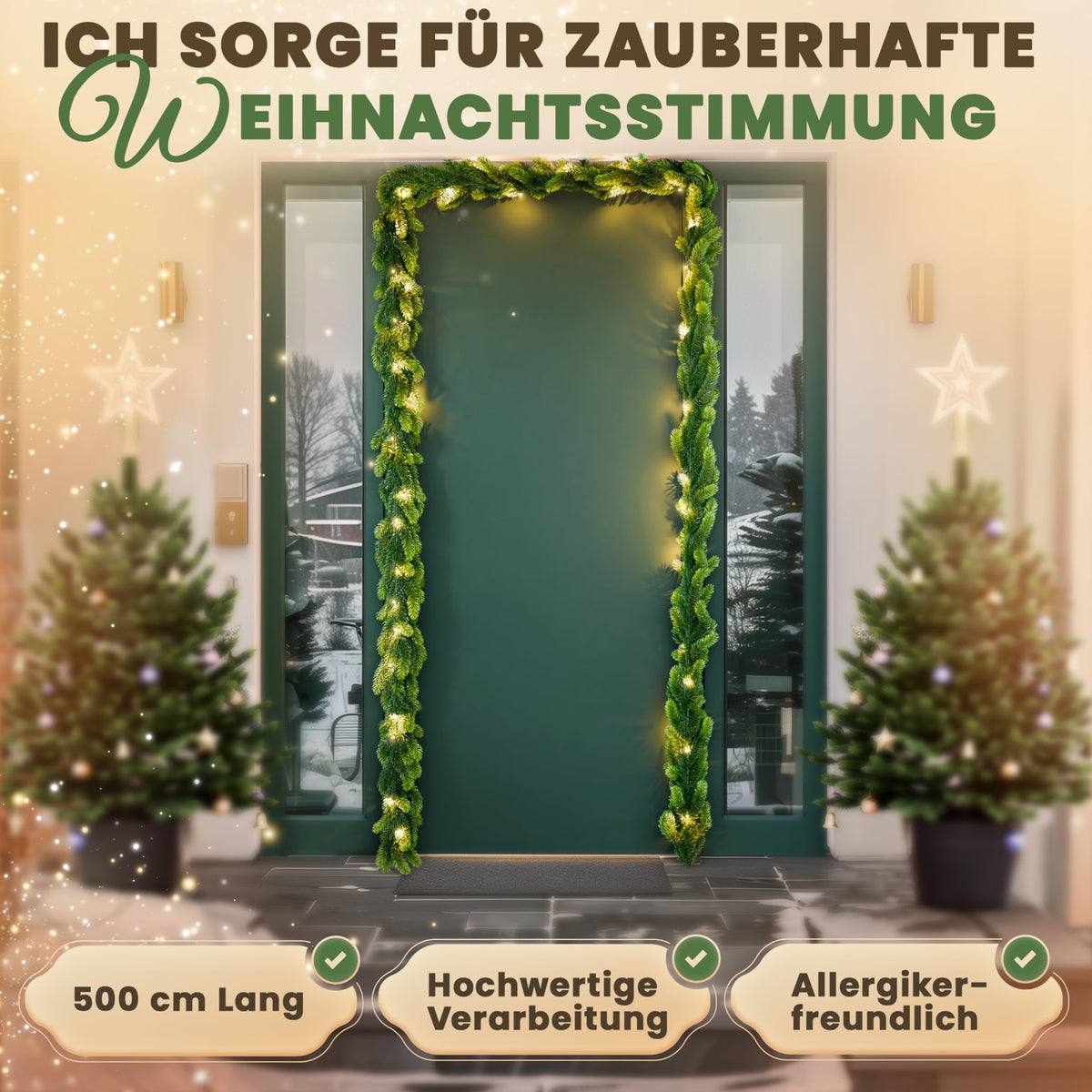 ArtiTree Weihnachtsgirlande - Naturgetreue Tannengirlande, 270cm Grün, Perfekt für Weihnachtsdeko, Treppengeländer & Türrahmen