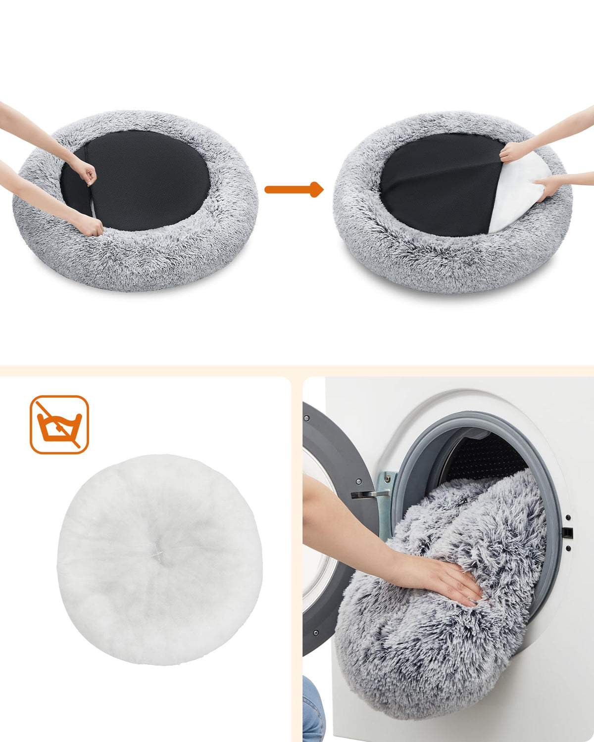 Feandrea Hundebett flauschig, waschbar, Langer Plüsch, 70 cm Durchmesser