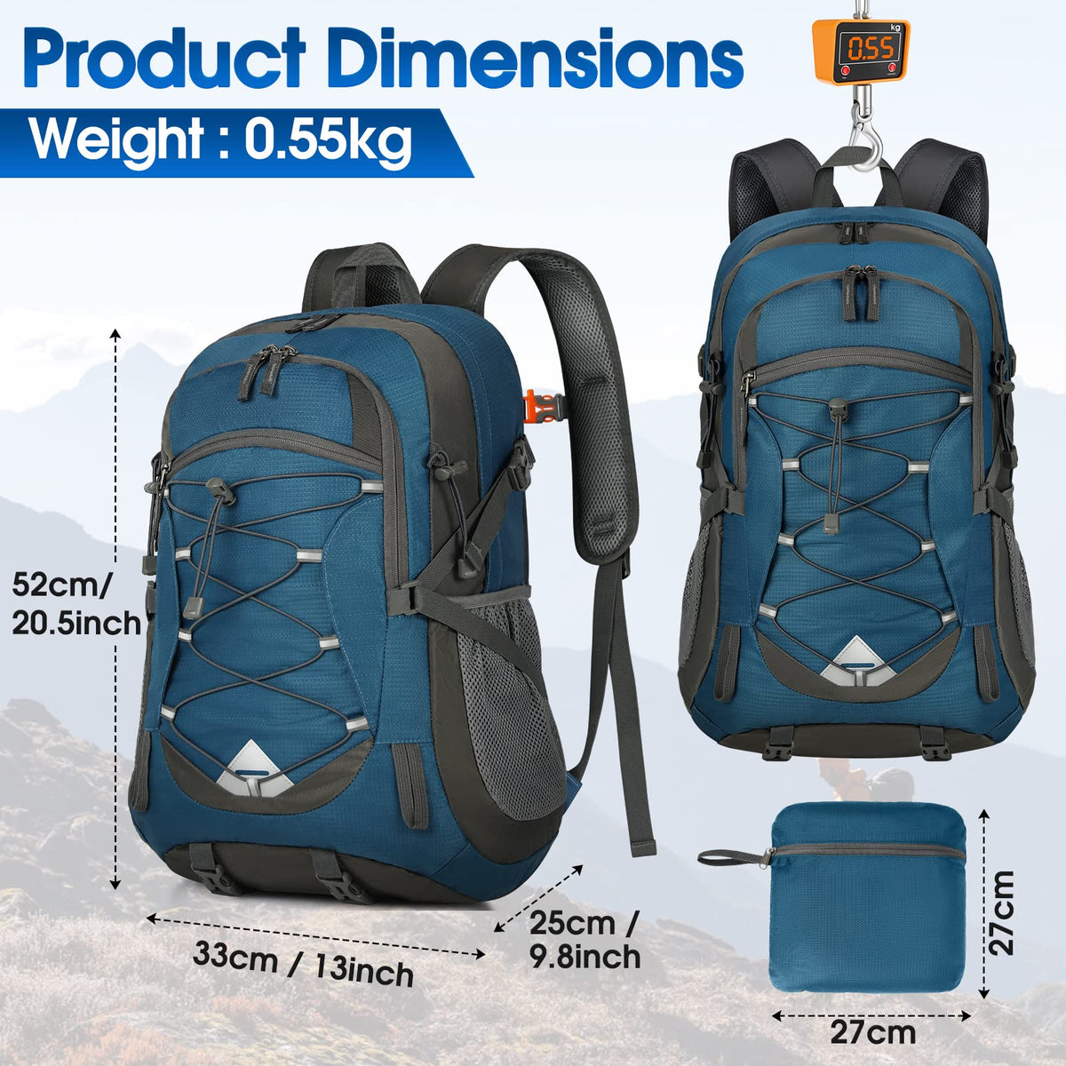 IGOLUMON Wanderrucksack Herren Damen 40L Wasserdichter Rucksack Leicht Faltbarer Reiserucksack Trekkingrucksack mit Reflexstreifen Für Radfahren, Klettern, Bergsteigen und Reisen Sport，Schwarz