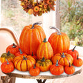 Benjia Kürbis Herbst Deko Dekoration Draußen, Groß Mini Orange Kürbisse Schaumstoff Zierkürbisse Herbstdeko Herbstdekorationen Halloween (Orange, 16 Stück)