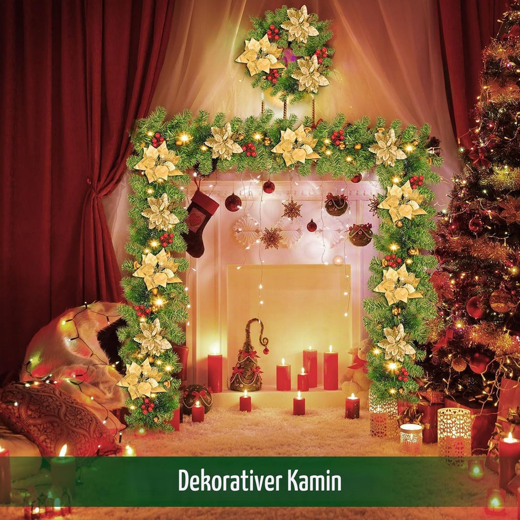 Weihnachtsgirlande mit Beleuchtung - Weihnachtsgirlande - 270cm Weihnachtsgirlande Weihnachtskranz Tannengirlande Weihnachtsdeko Beleuchtet Künstlich Weihnachten Dekoration