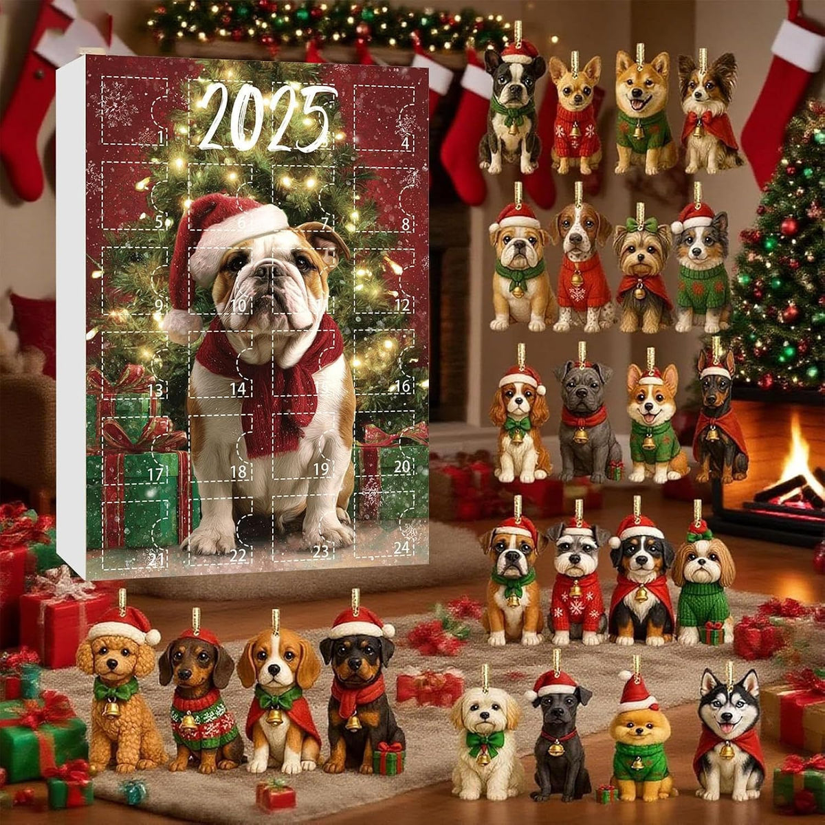Weihnachts-Adventskalender für Hunde, wiederverwendbar, flaches Acryl, 24 Tage Adventskalender mit Hunde-Themen-Anhängern, für , Freunde, Erwachsene