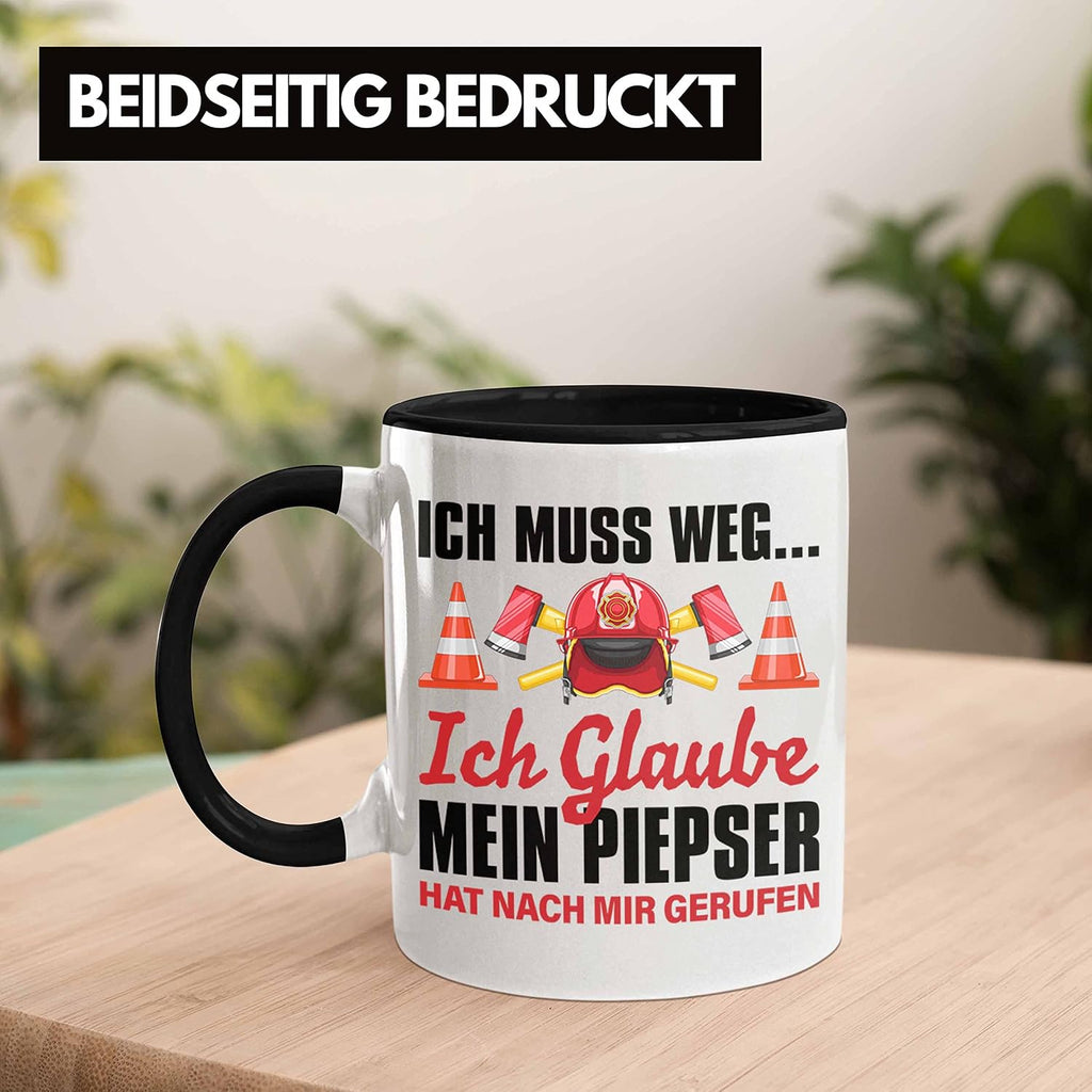 Trendation - Feuerwehr Tasse Geschenk für Feuerwehrmann Geburtstag Männer Spruch (Schwarz)