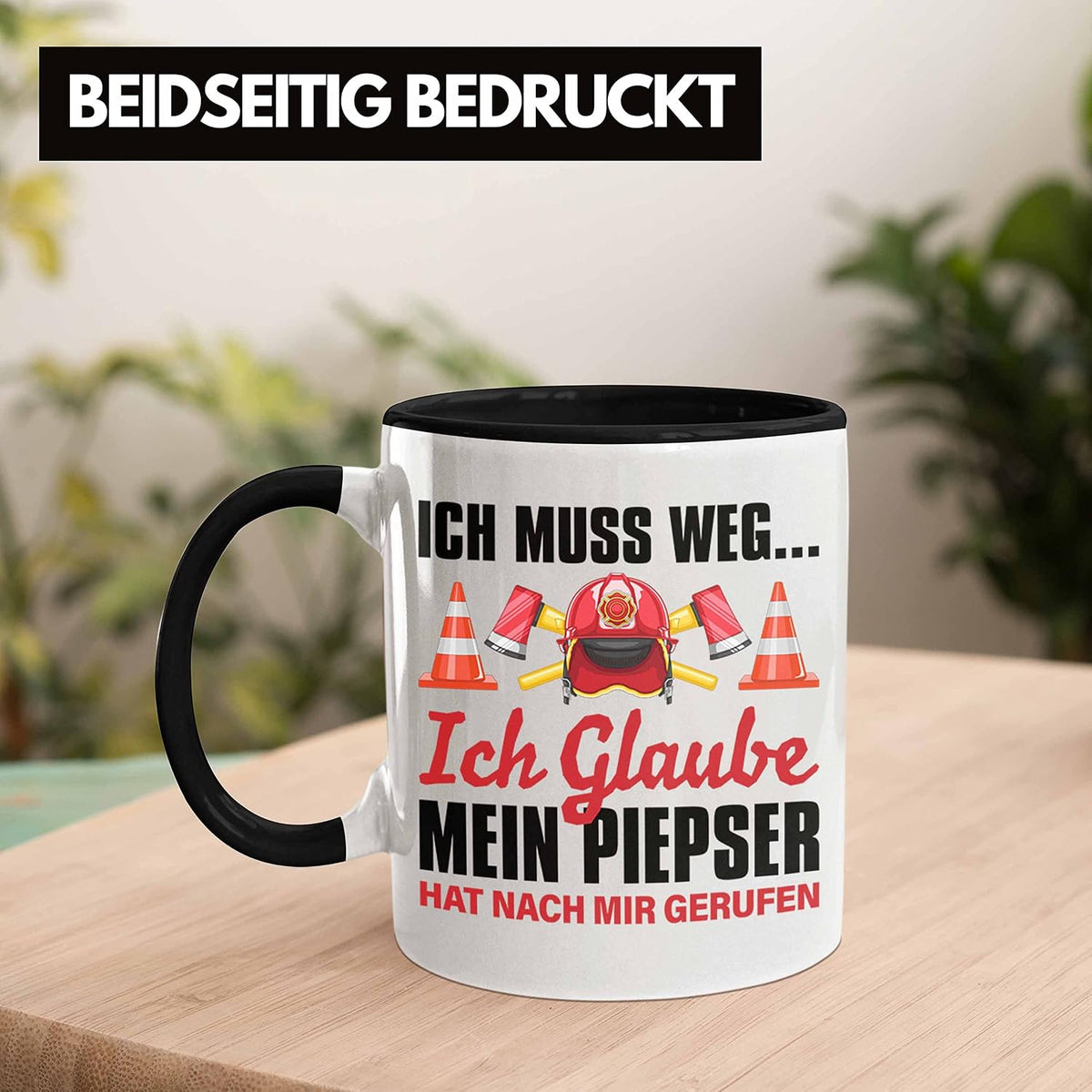 Trendation - Feuerwehr Tasse Geschenk für Feuerwehrmann Geburtstag Männer Spruch (Schwarz)