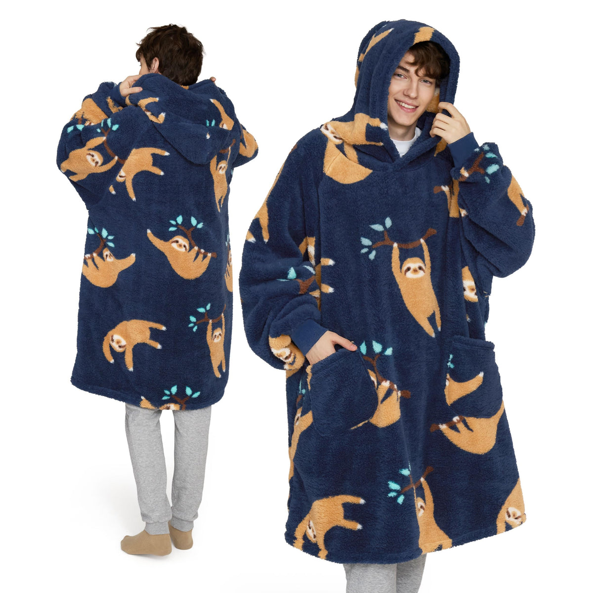 BEDSURE Hoodie Decke mit Ärmeln Geschenke Grau - 95x85cm