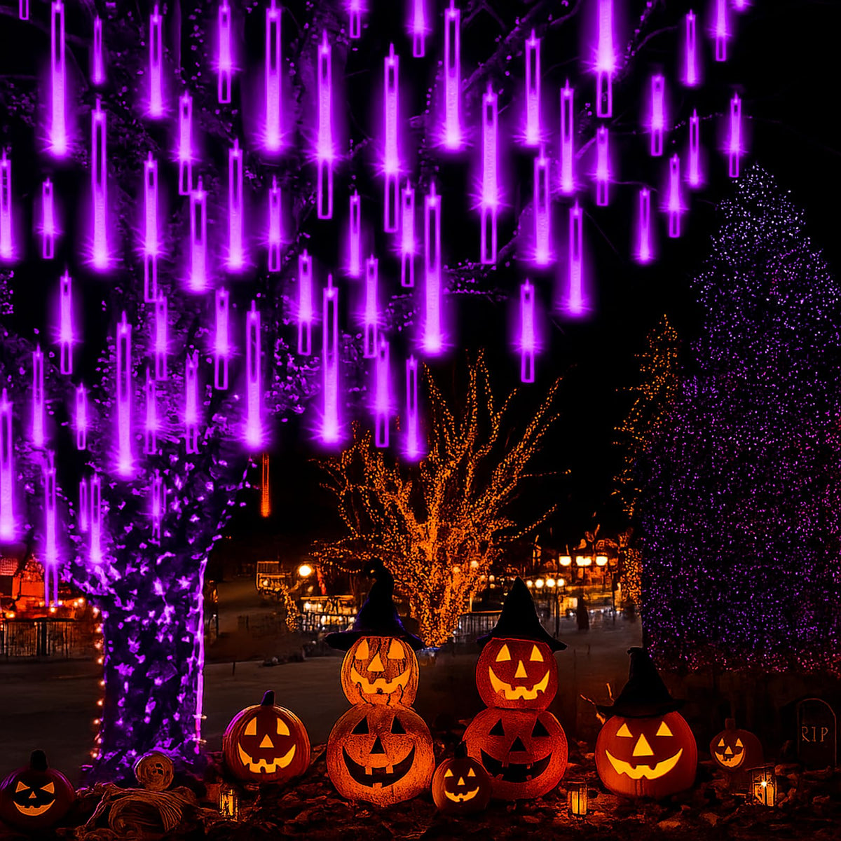 Kwaiffeo Weihnachtsdeko,10 Röhren LED Meteorschauer Lichterkette Außen, Wasserdichte Fallende Regen Lichter für Weihnachten Halloween Weihnachtsbaum Hochzeit Garten Fenster, Mehrfarbig