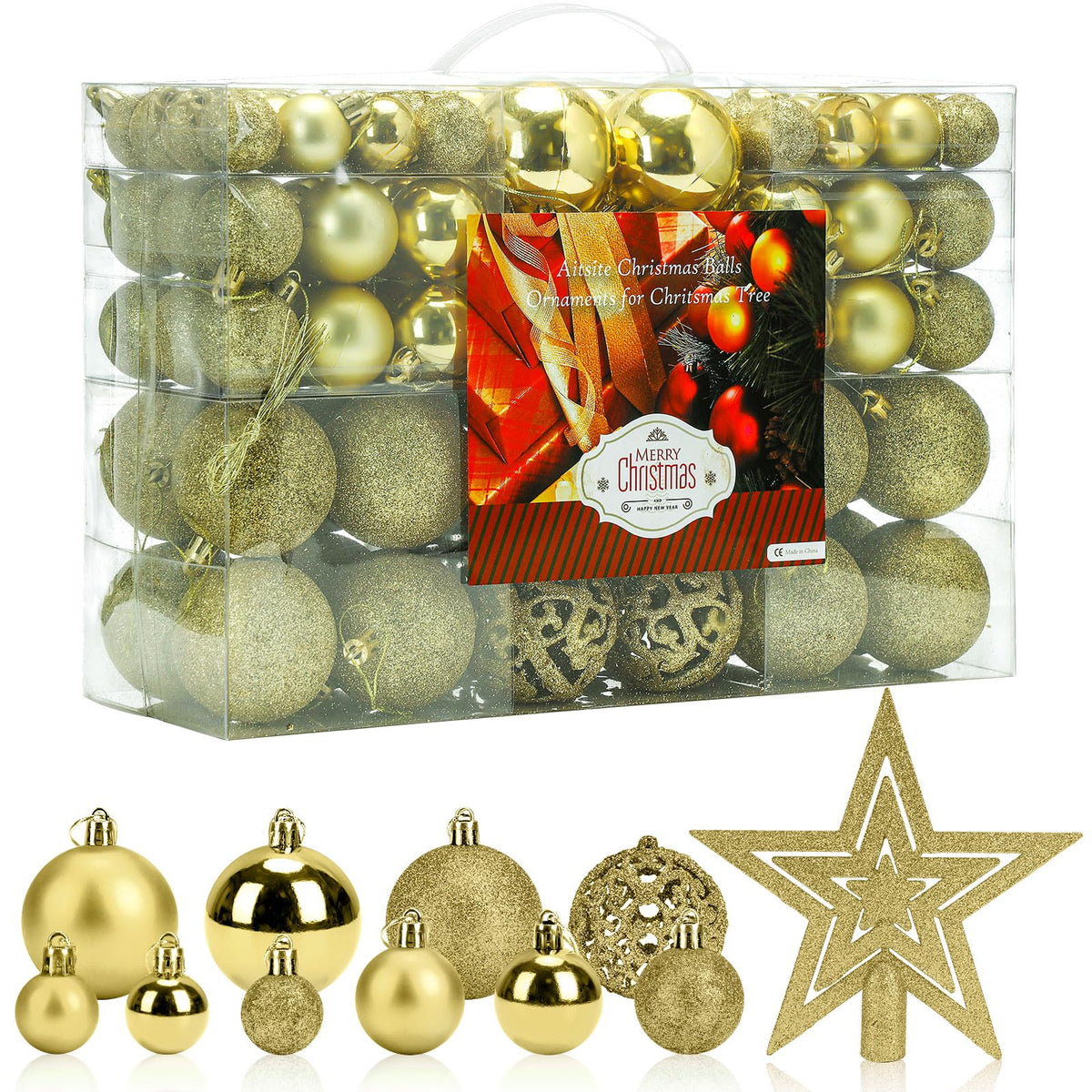 Aitsite 101 Stück Christbaumkugeln Blau Weihnachtskugeln 6CM/4 cm/2 cm Kunststoff Christbaumschmuck Wandbehang Ornamente Weihnachtsbaum Kugeln Flitter Tür Dekorationen Festival Dekore
