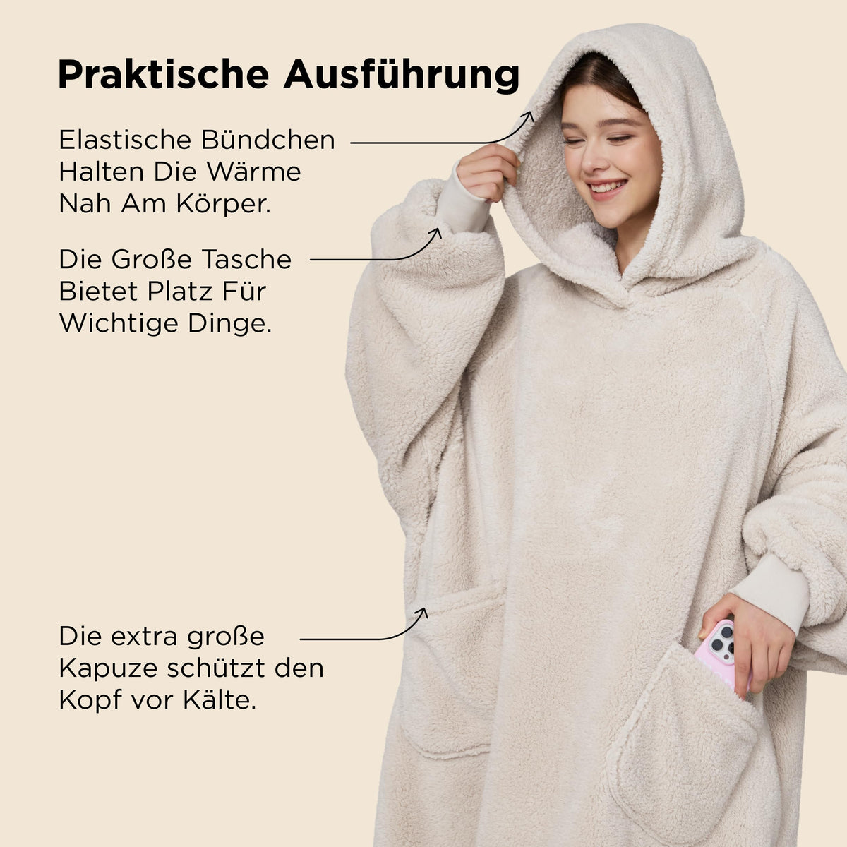 BEDSURE Hoodie Decke mit Ärmeln Geschenke Grau - 95x85cm
