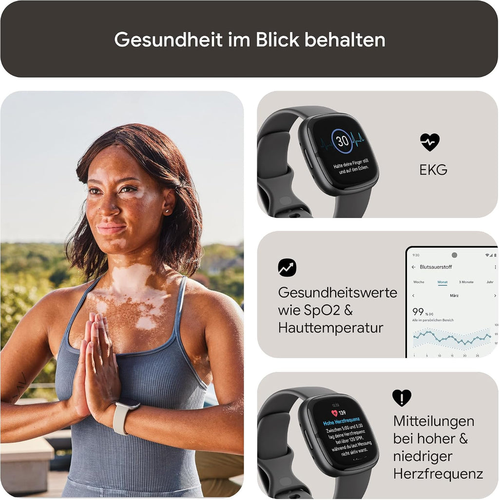 Google Fitbit Sense 2 – Smartwatch Damen / Herren – Fitnessuhr mit integriertem GPS und Telefonfunktion – Fitness-Tracking mit Stressmanagement, EKG und Schlafanalyse – kompatibel mit Android/iOS
