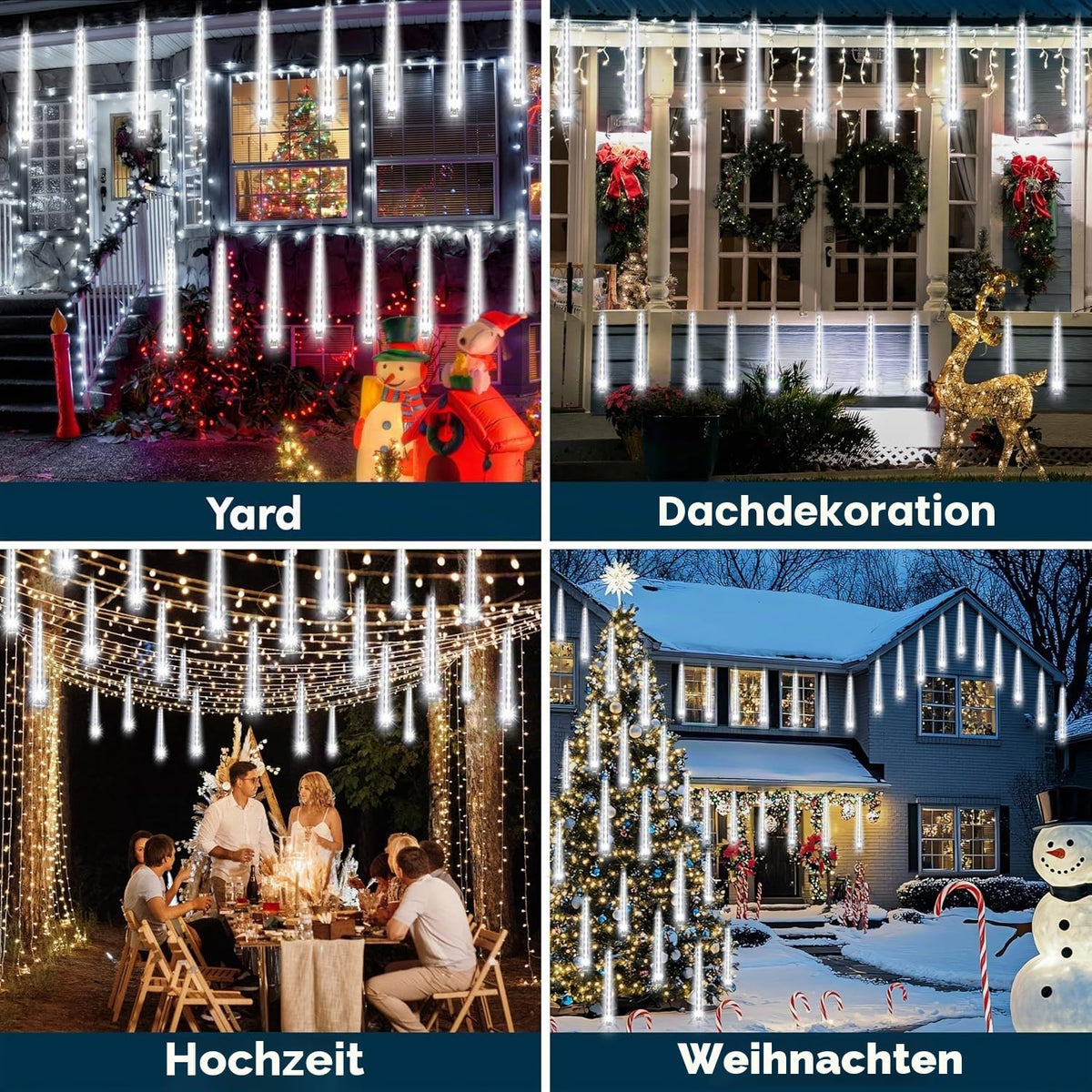 Kwaiffeo Weihnachtsdeko,10 Röhren LED Meteorschauer Lichterkette Außen, Wasserdichte Fallende Regen Lichter für Weihnachten Halloween Weihnachtsbaum Hochzeit Garten Fenster, Mehrfarbig