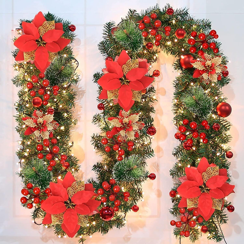 Weihnachtsgirlande mit Beleuchtung - Weihnachtsgirlande - 270cm Weihnachtsgirlande Weihnachtskranz Tannengirlande Weihnachtsdeko Beleuchtet Künstlich Weihnachten Dekoration