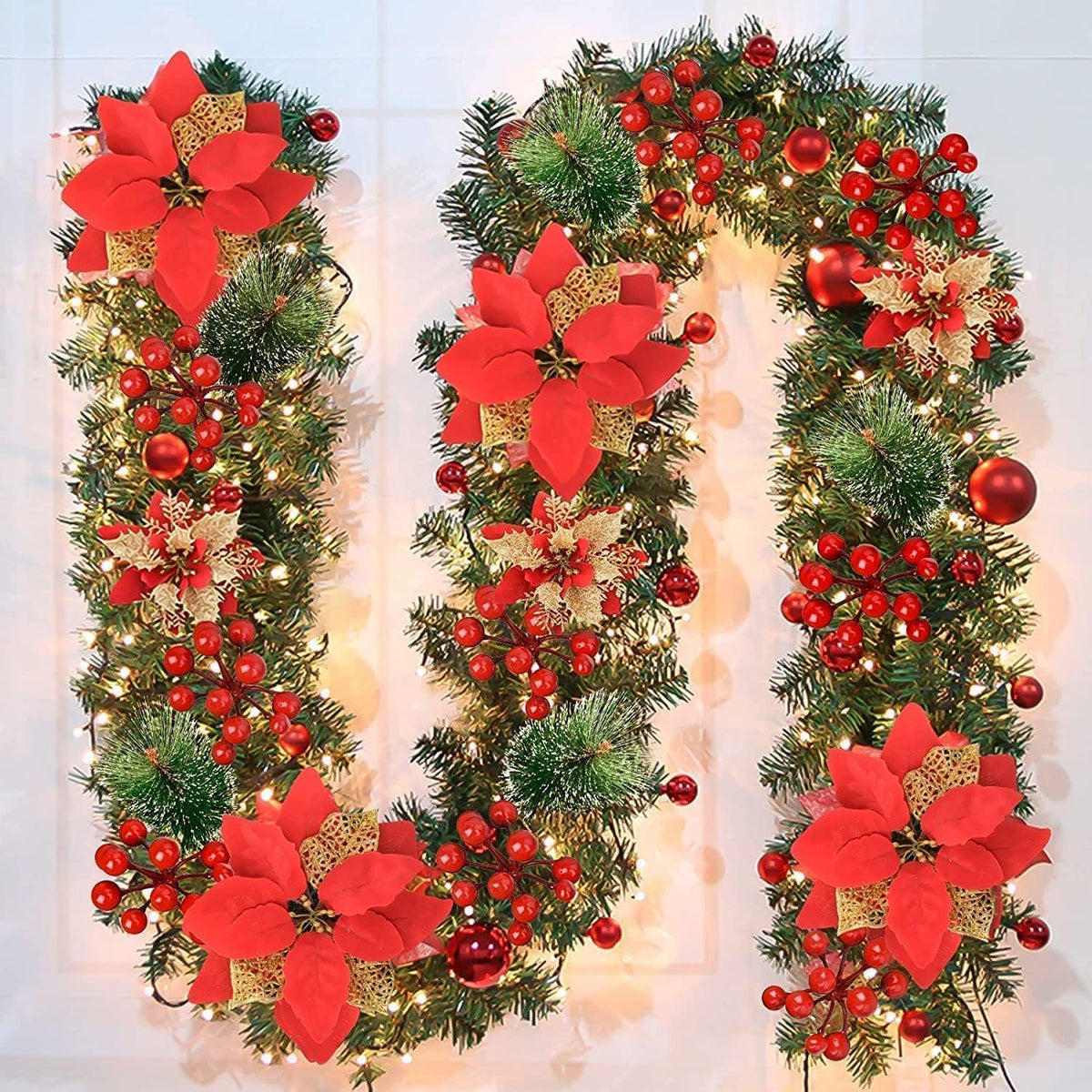 Weihnachtsgirlande mit Beleuchtung - Weihnachtsgirlande - 270cm Weihnachtsgirlande Weihnachtskranz Tannengirlande Weihnachtsdeko Beleuchtet Künstlich Weihnachten Dekoration