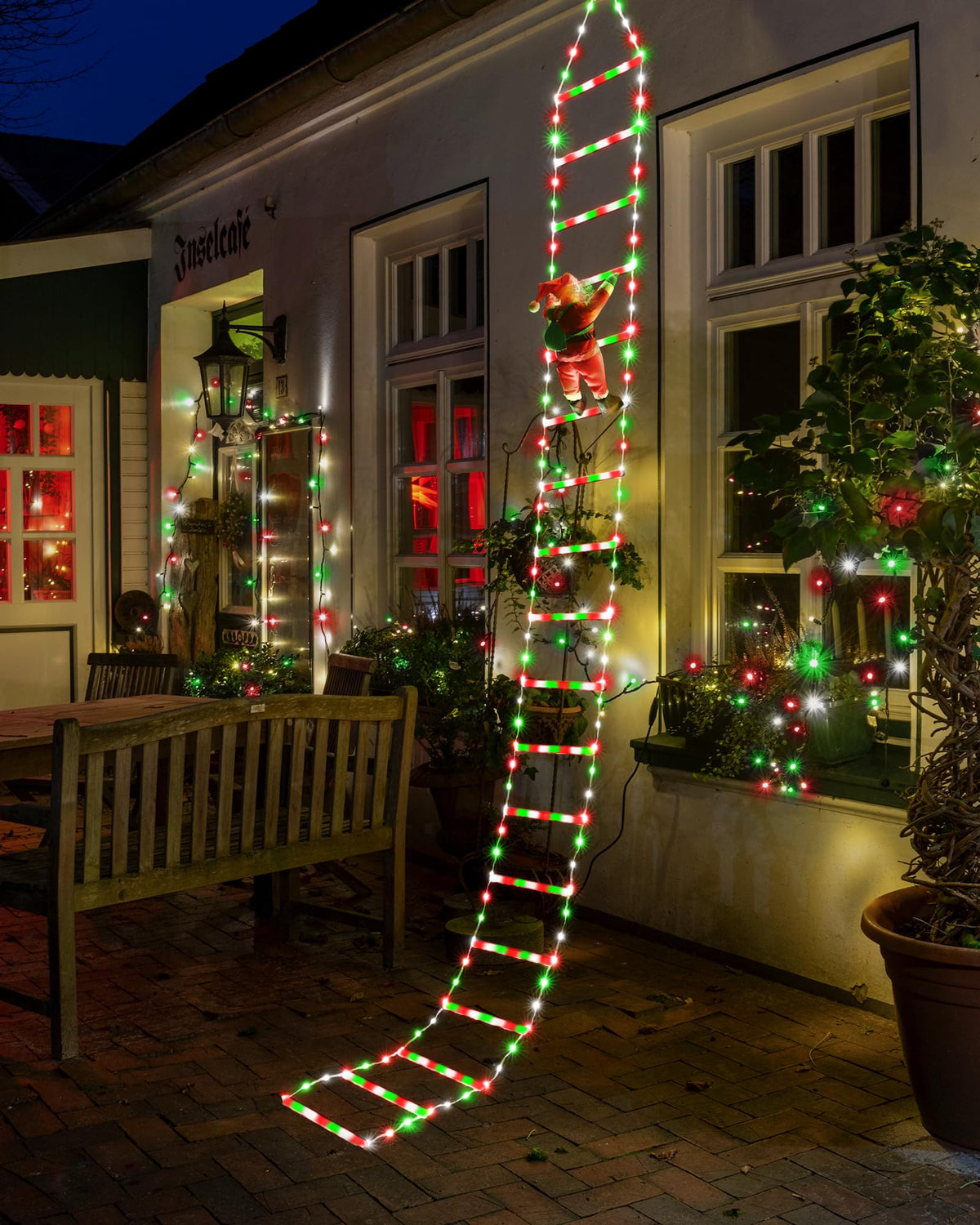 Geemoo Weihnachtsbeleuchtung Außen Batterie, 81cm Weihnachtsbaum Leiter Lichterkette mit Lametta Girlande, Timer, 8 Modi, Warmweiß Fensterlicht für Innen, Fenster, Party, Hochzeit, Tür, Weihnachtsdeko