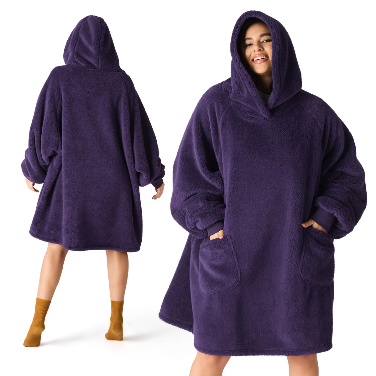 BEDSURE Hoodie Decke mit Ärmeln Geschenke Grau - 95x85cm