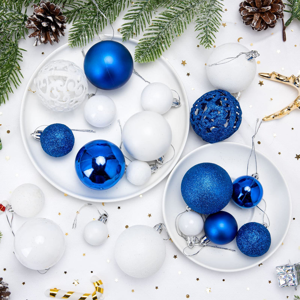 Aitsite 101 Stück Christbaumkugeln Blau Weihnachtskugeln 6CM/4 cm/2 cm Kunststoff Christbaumschmuck Wandbehang Ornamente Weihnachtsbaum Kugeln Flitter Tür Dekorationen Festival Dekore