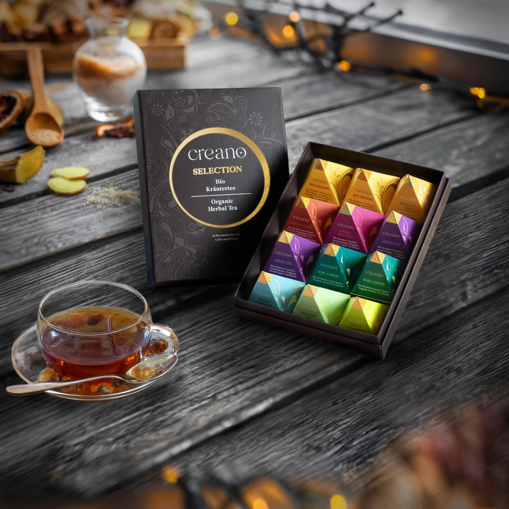 Creano Premium Bio Kräutertee Geschenkset „ORGANIC HERBAL TEA“ - 9 Pyramiden-Teebeutel in 9 unterschiedlichen Sorten - 22,5g - NEUHEIT 2024*