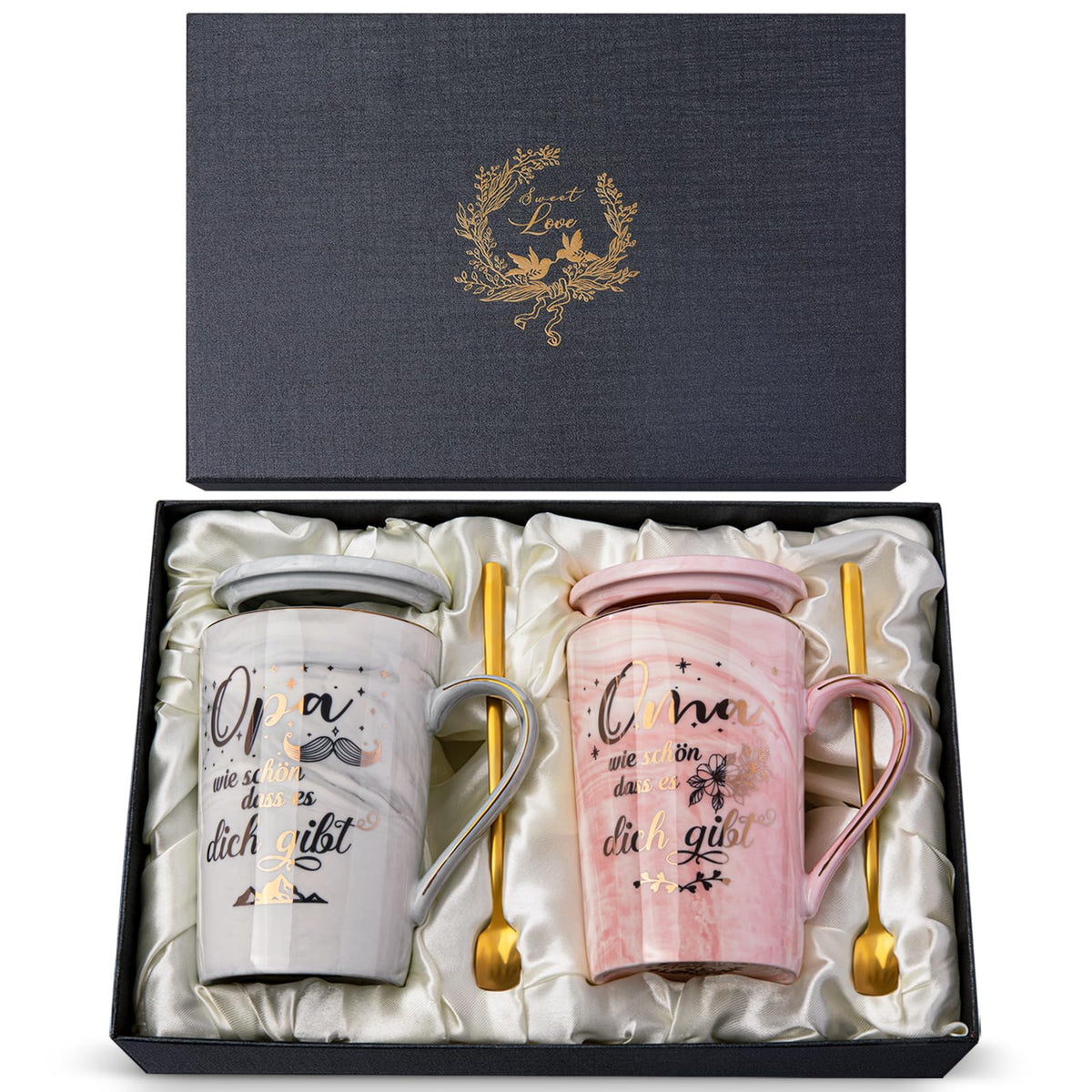 Hochzeitsgeschenke für Brautpaar, Mr und Mrs Geschenk für Braut und Bräutigam, Geschenk Hochzeit, Jubiläumsgeschenk, Kaffeetassen Tassen Set Keramik Marmor 14 Oz für Hochzeit, Verlobungen