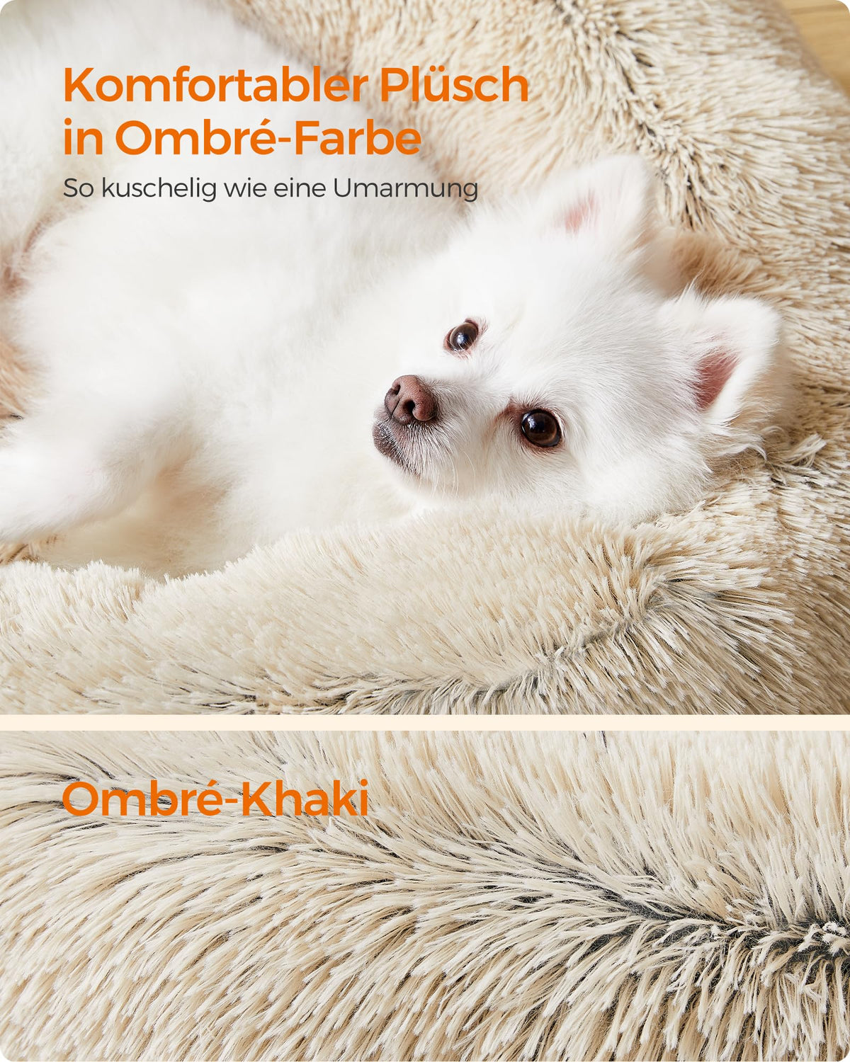 Feandrea Hundebett flauschig, waschbar, Langer Plüsch, 70 cm Durchmesser