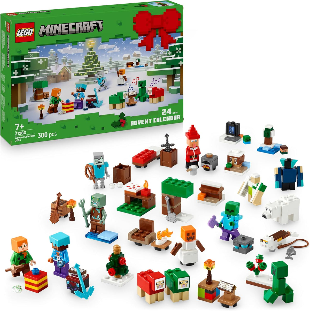 LEGO Minecraft Adventskalender 2025 - Spielzeug für Jungen & Mädchen ab 7 Jahren - 24 Überraschungen inkl. Minifiguren & Mini-Modellen - Kinder Spielset - Gaming Geschenk zum Advent - 21280