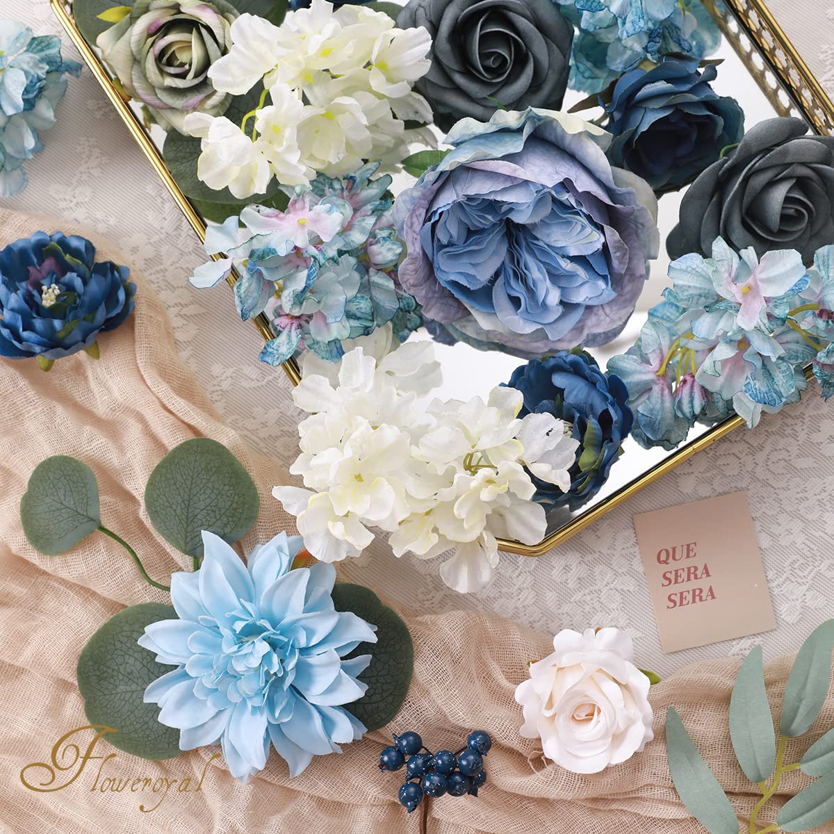 Floweroyal Künstliche Blumen Lila Seidenblumen Mischen Sie Dahlienrosen mit Stielen für DIY Hochzeits-Brautsträuße, Babydusche, Blumengesteck, Tischdekoration, Heimdekorationen.
