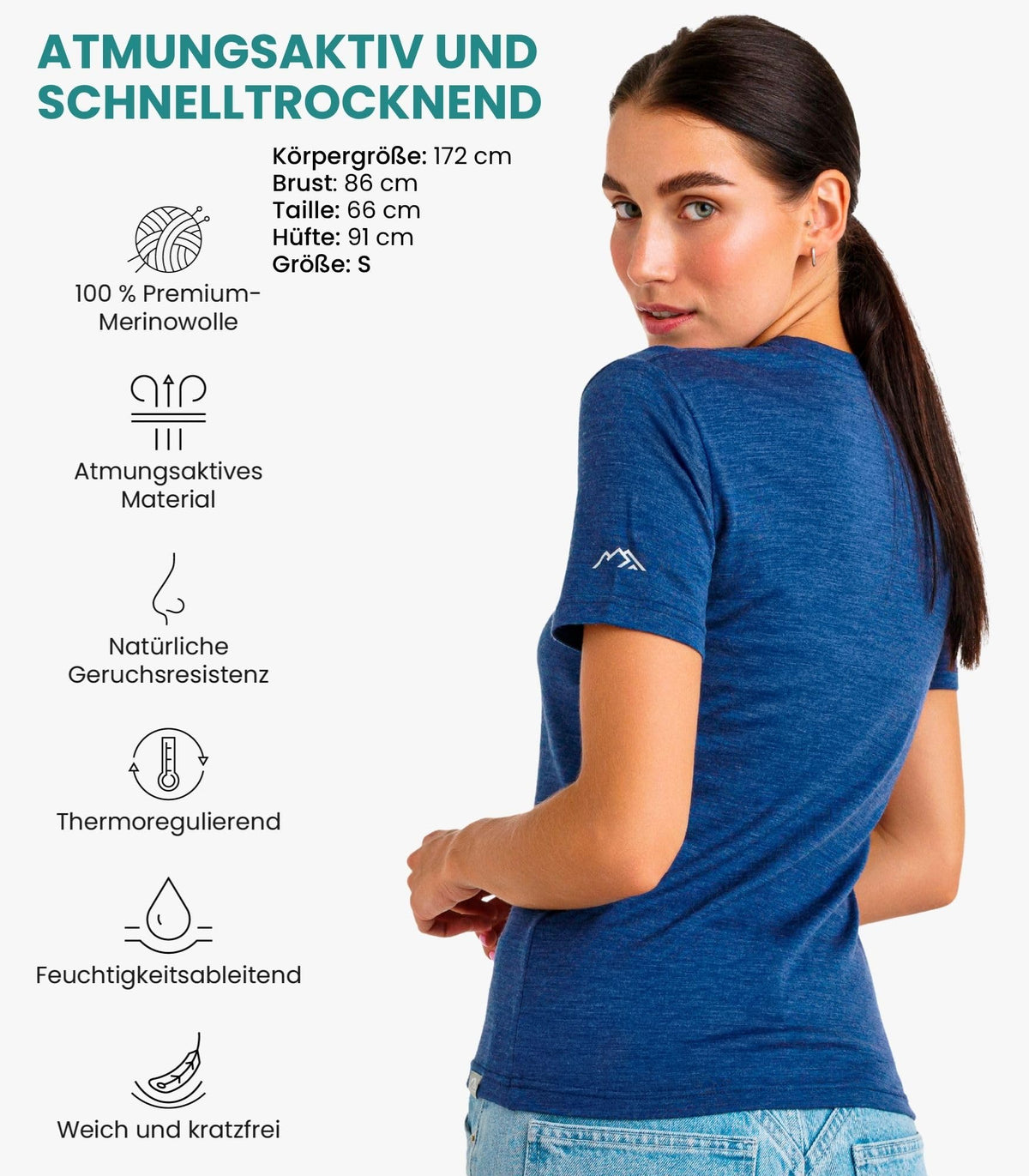 Merino.tech 100% Merino Shirt Damen Wandern & Alltag + Wandersocken