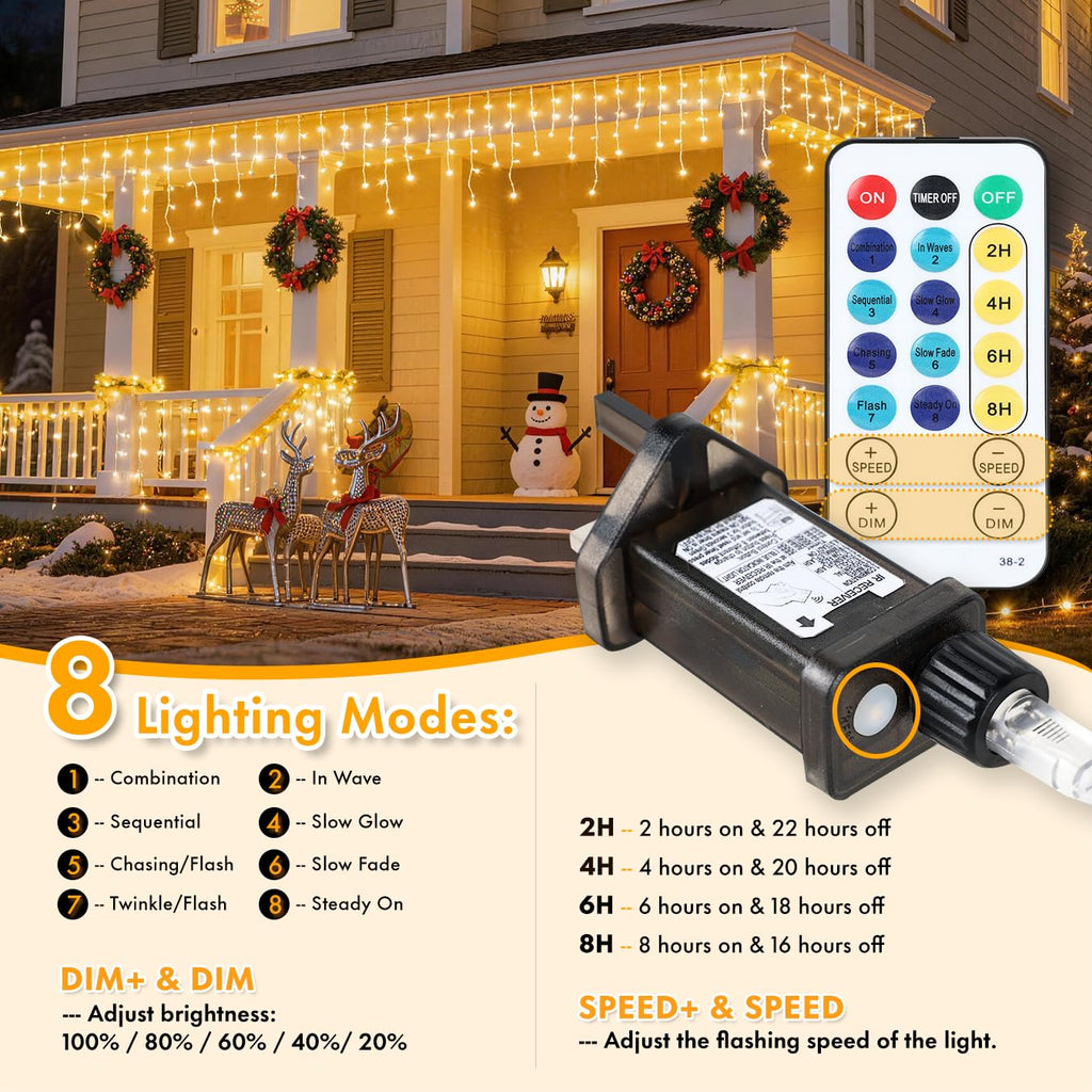 MAGGIFT 10M 400 LED Eisregen Lichterkette Außen Innen, Weihnachtsbeleuchtung Außen mit Fernbedienung/Timer/8 Modi,IP44 Wasserdicht Außenbeleuchtung Weihnachten Lichtervorhang Aussen für Balkon,Outdoor