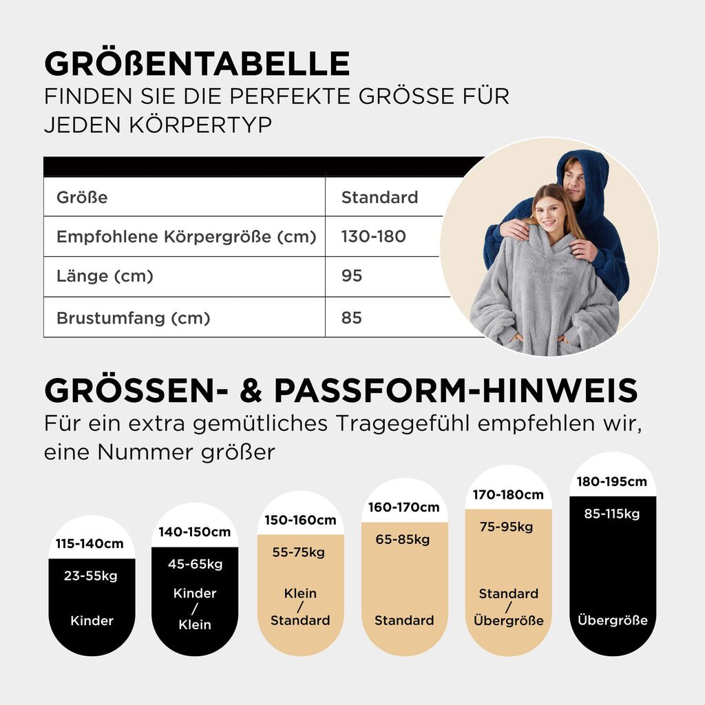 BEDSURE Hoodie Decke mit Ärmeln Geschenke Grau - 95x85cm