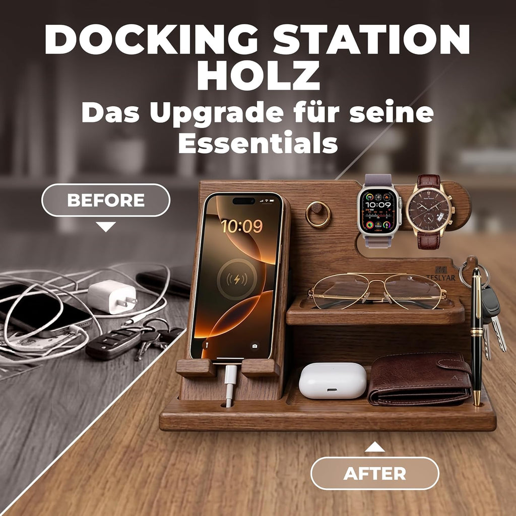 TESLYAR Organizer Schreibtisch Holz Handy Ladestation Männergeschenke Papa